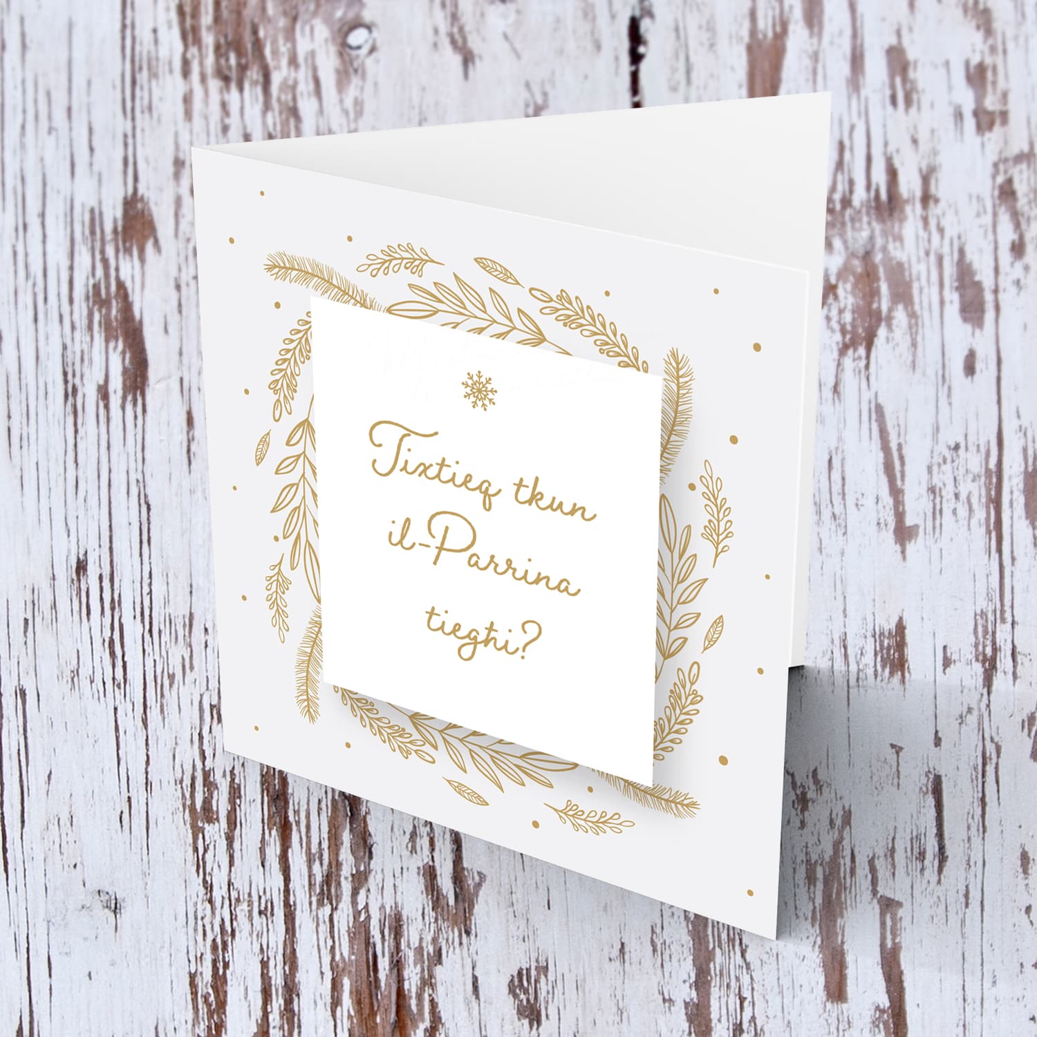 Golden leaves themed card for Sponsor/Parrina/Godmother (female) in Maltese 