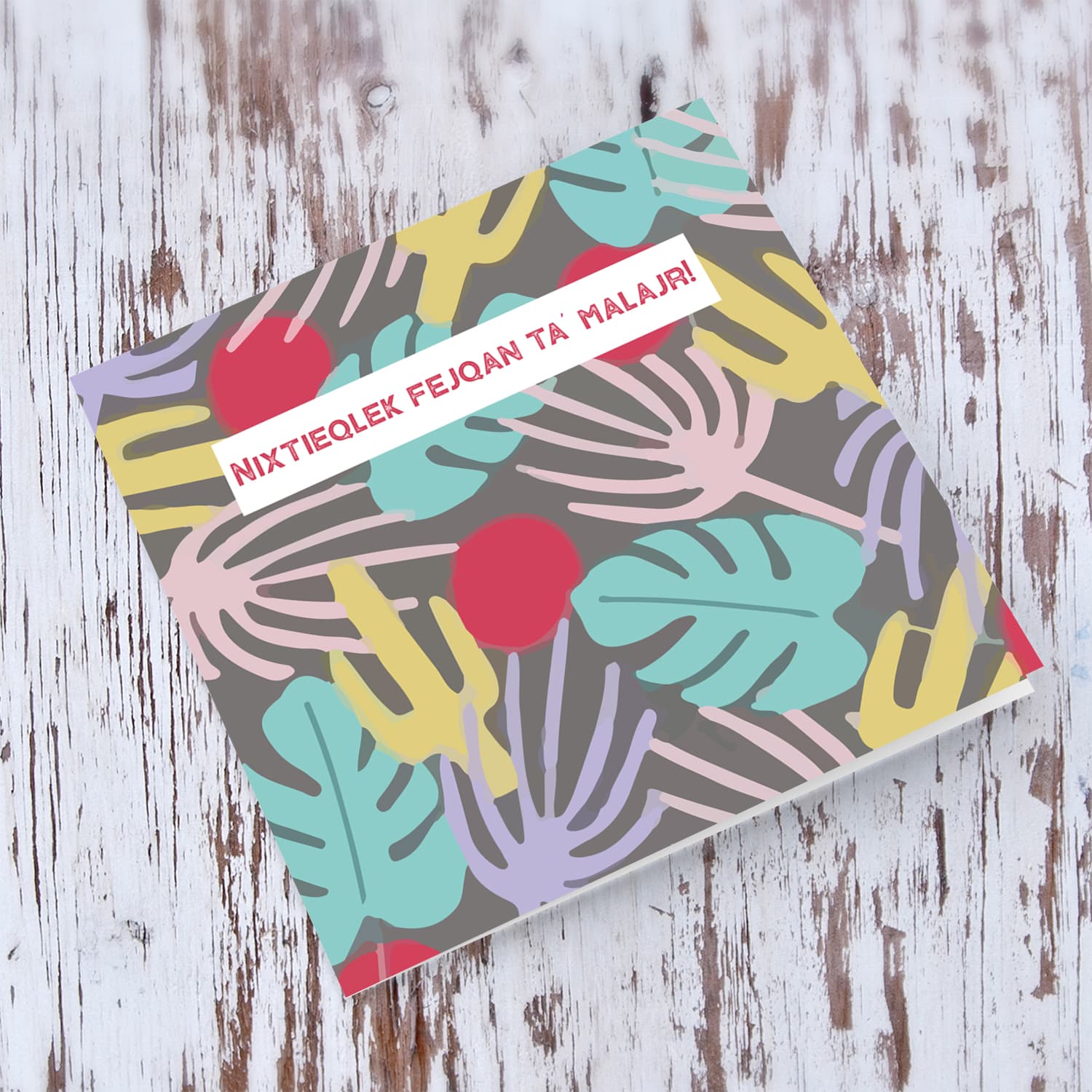 Colourful leaves and cactus background get well soon card in Maltese