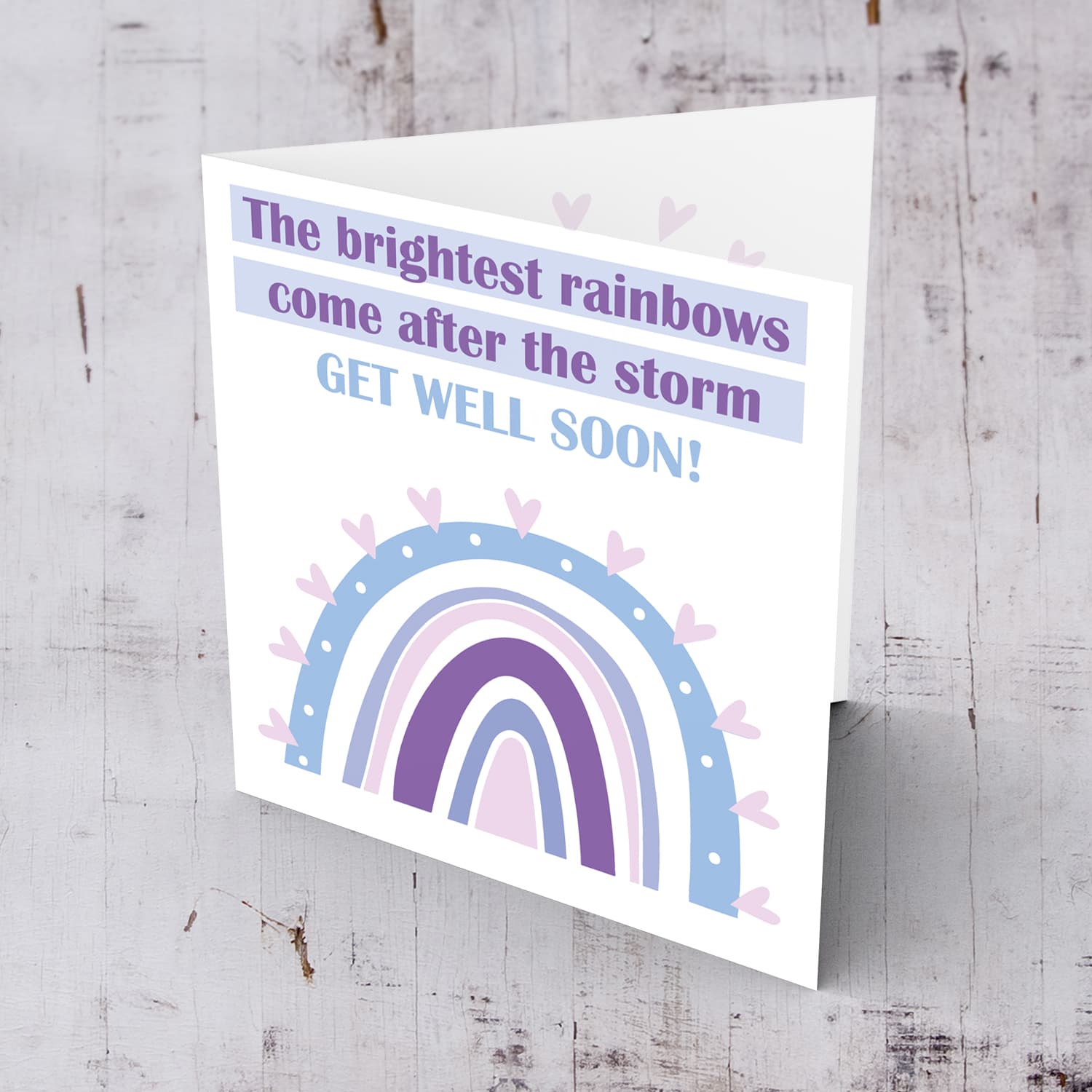 Rainbow themed Get well soon card in English