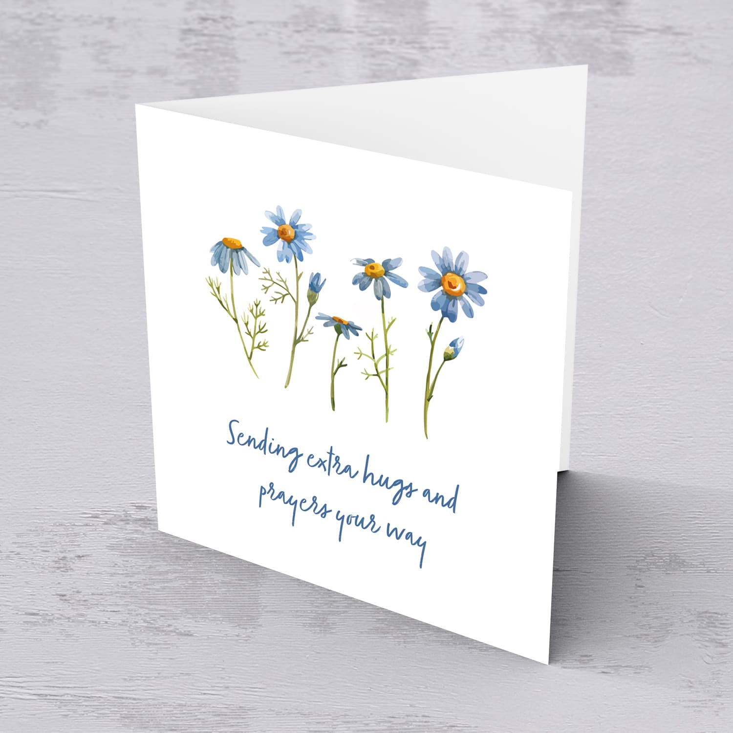 Minimalist blue flowers card - sending extra hugs and prayers your way