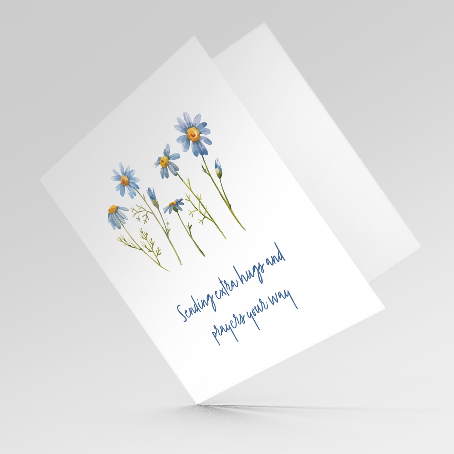 Minimalist blue flowers card - sending extra hugs and prayers your way