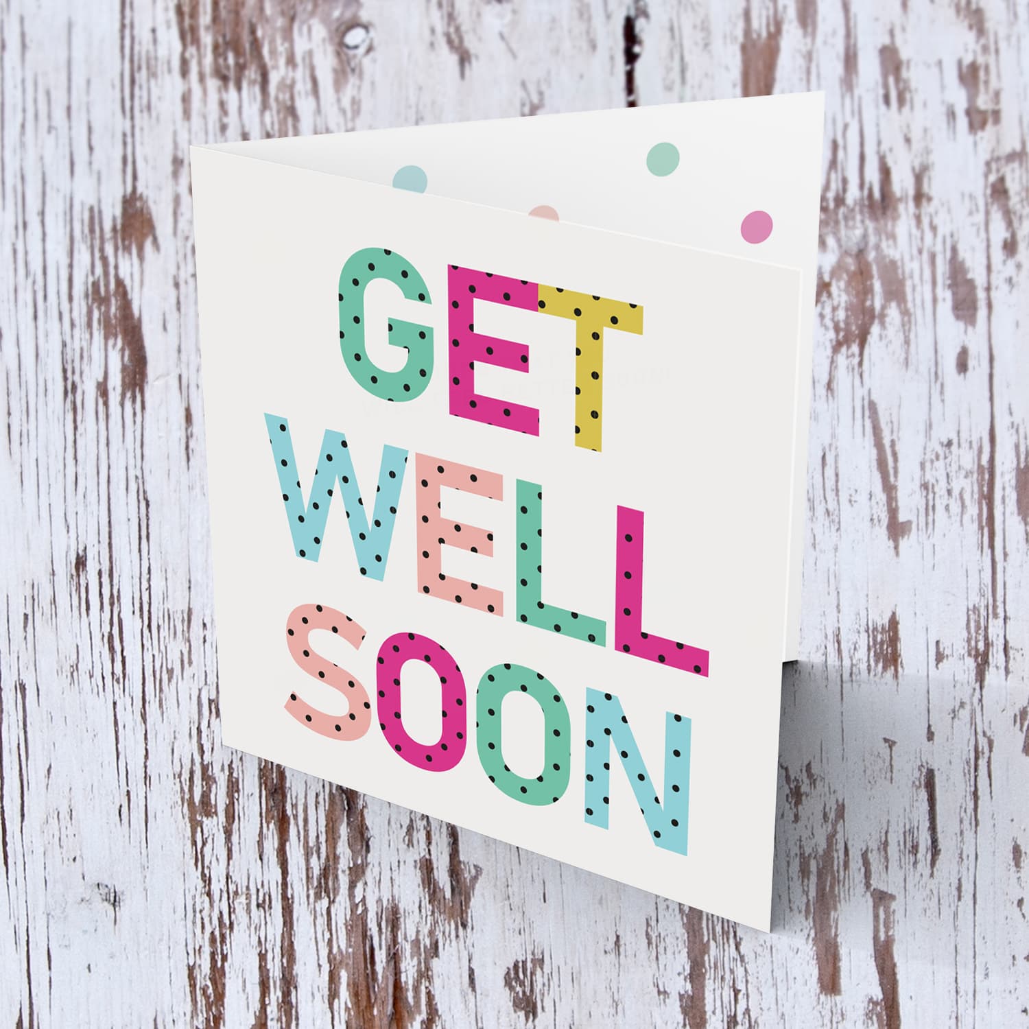 Colourful modern text - get well soon card in English