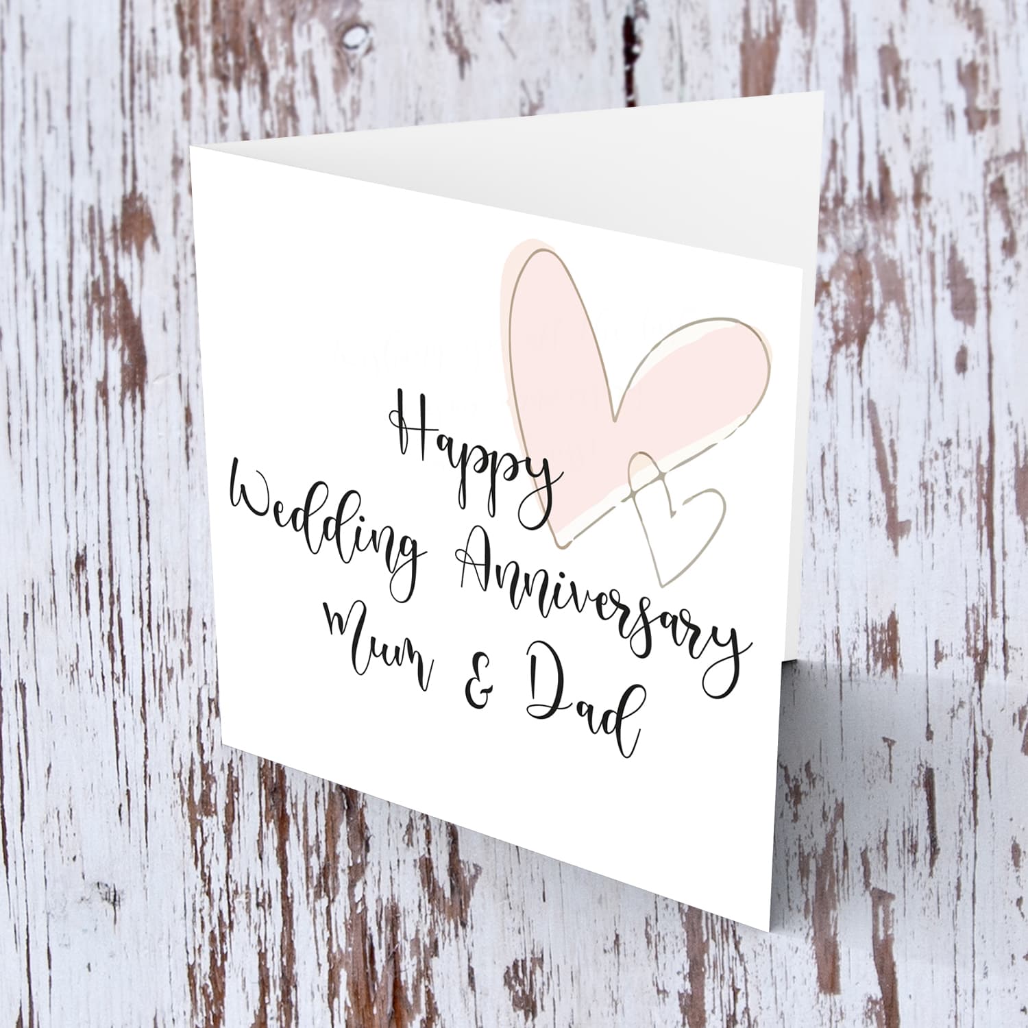 Wedding anniversary card for Mum & Dad with two hearts in English