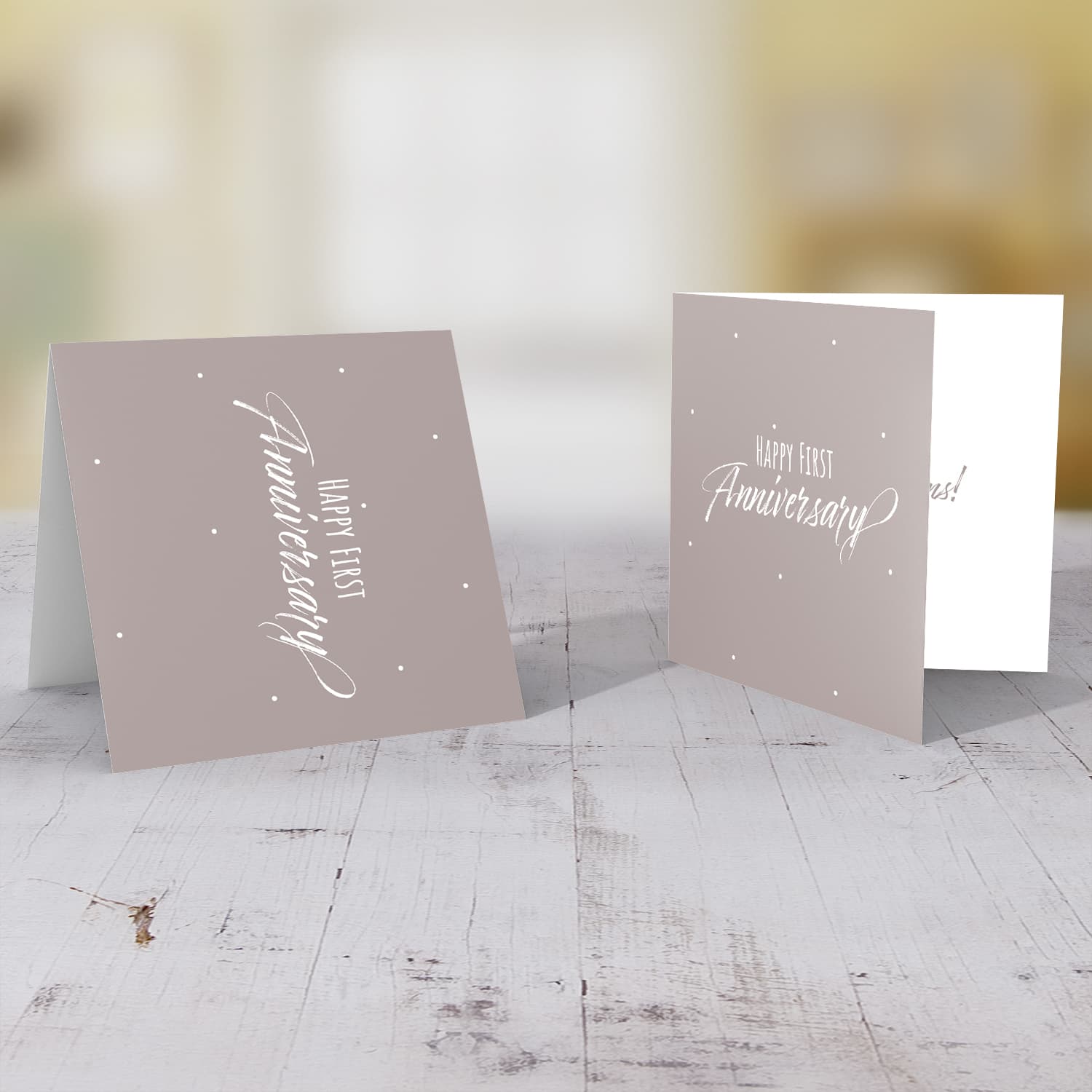 First Anniversary minimalist in taupe colour in English