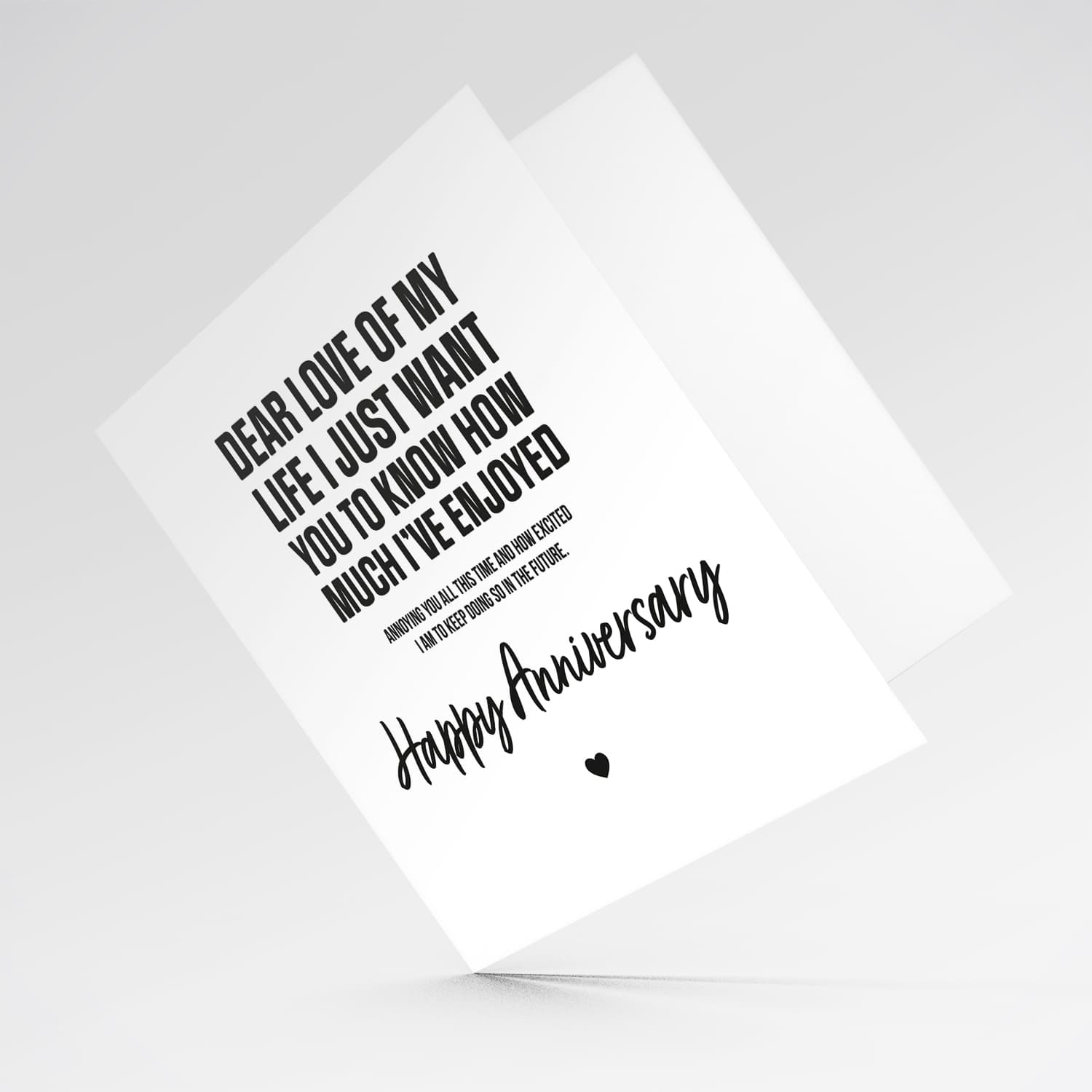 Funny minimalist anniversary card in black text in English (Unisex)