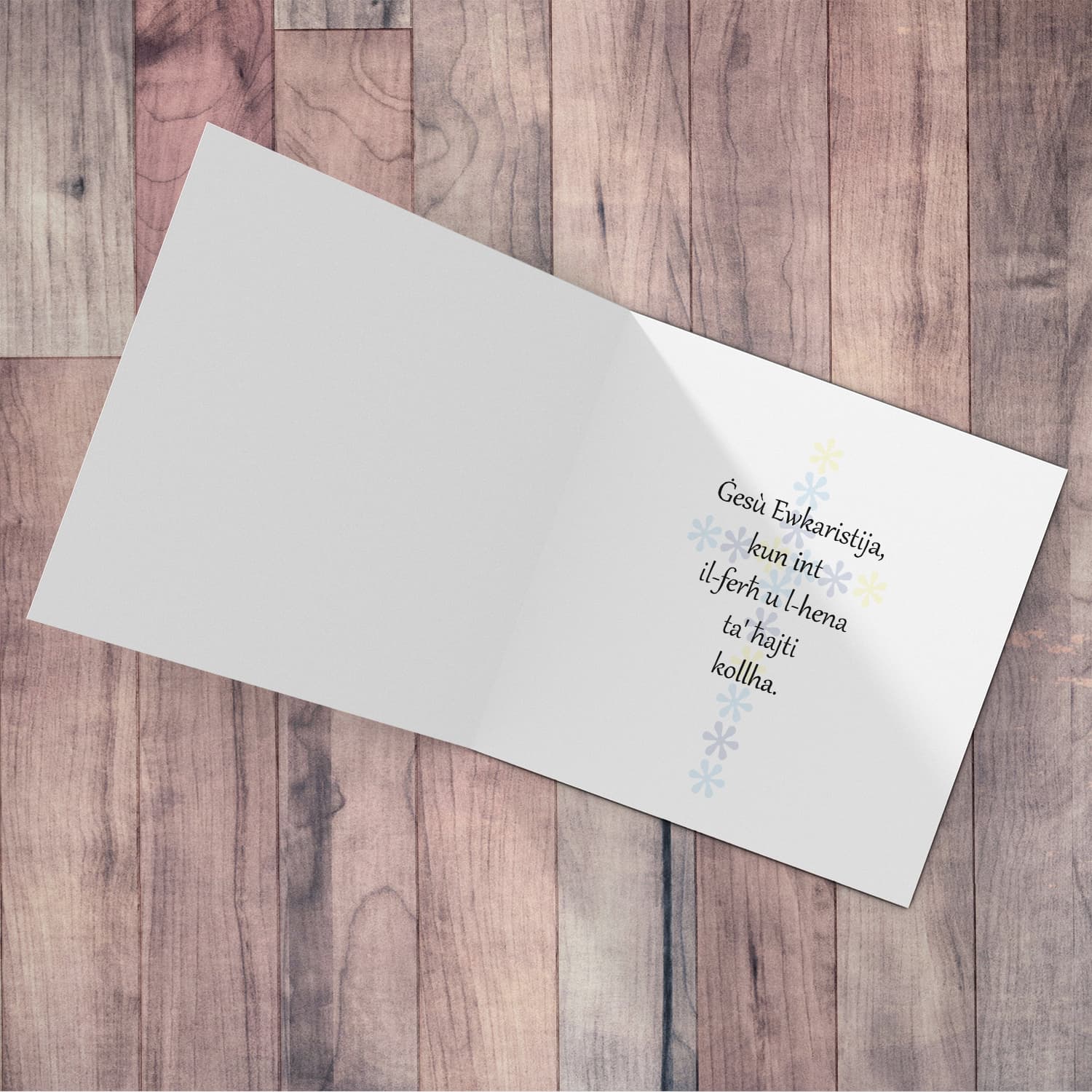 Blue polka dot Holy Communion Card for Boys in Maltese