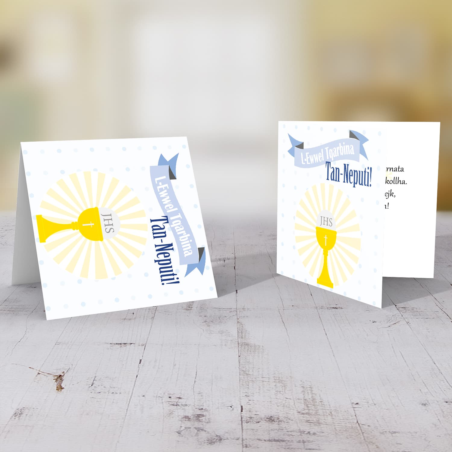 Nephew - Blue polka dot Holy Communion Card for Nephew in Maltese