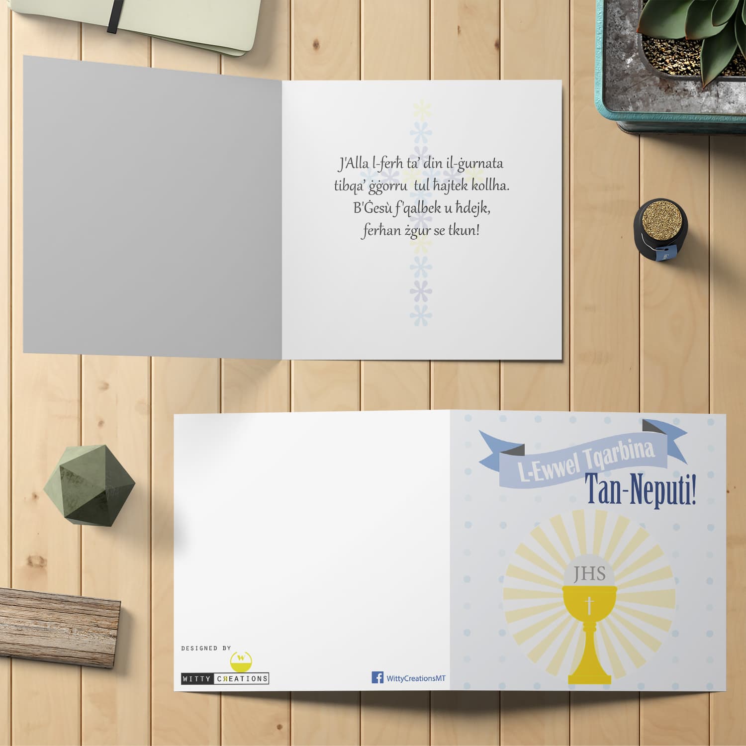 Nephew - Blue polka dot Holy Communion Card for Nephew in Maltese