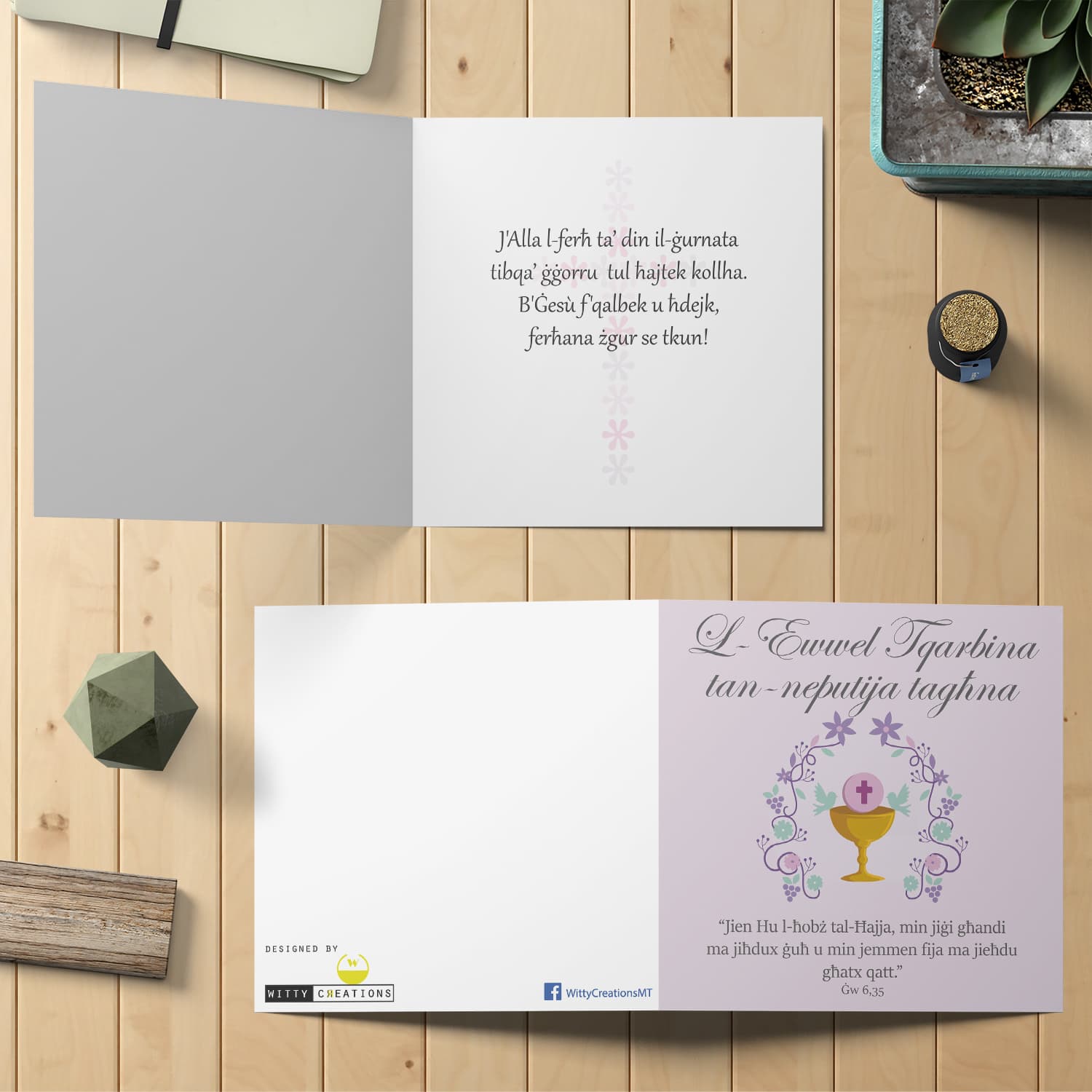 Niece - Holy Communion card for niece with pink polka dot in Maltese