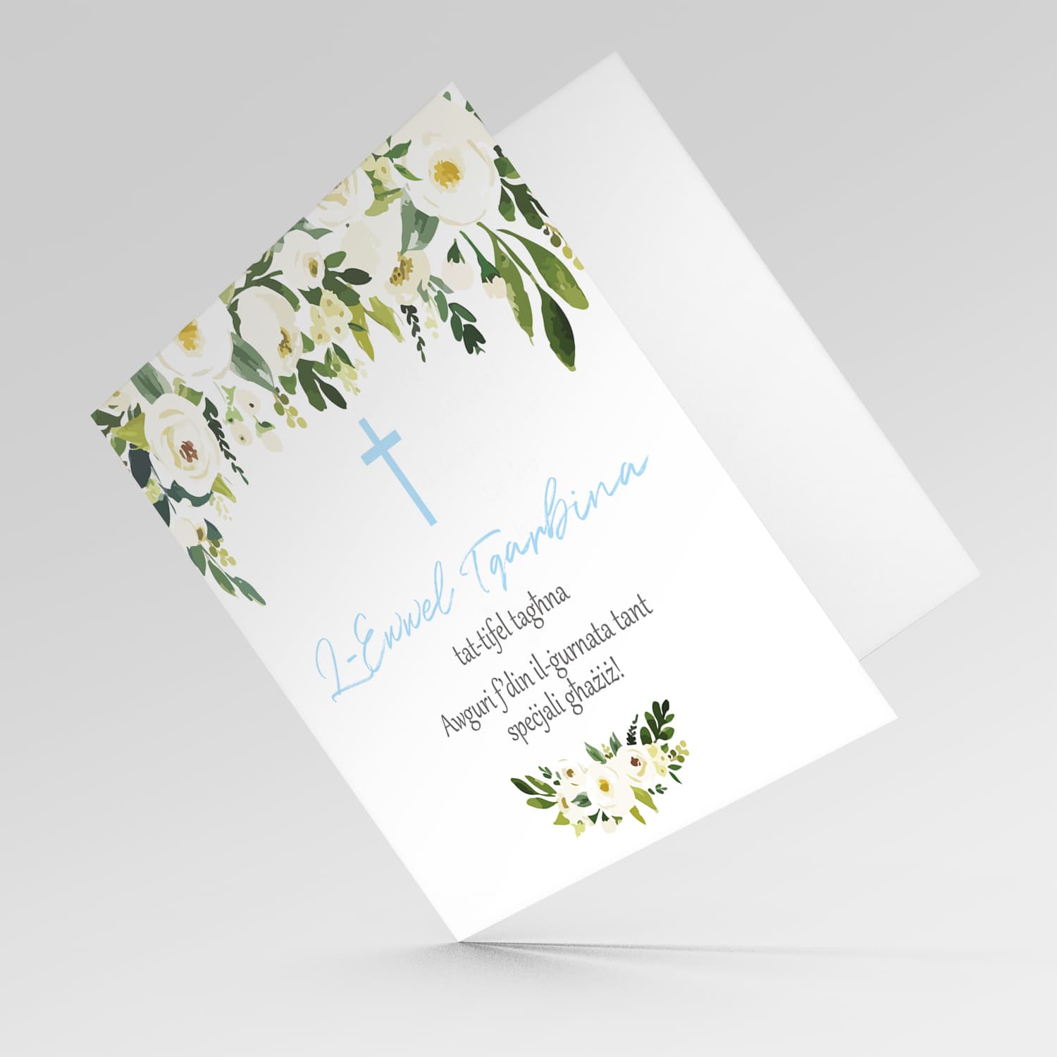Son - White flower themed Holy Communion card for Son in Maltese