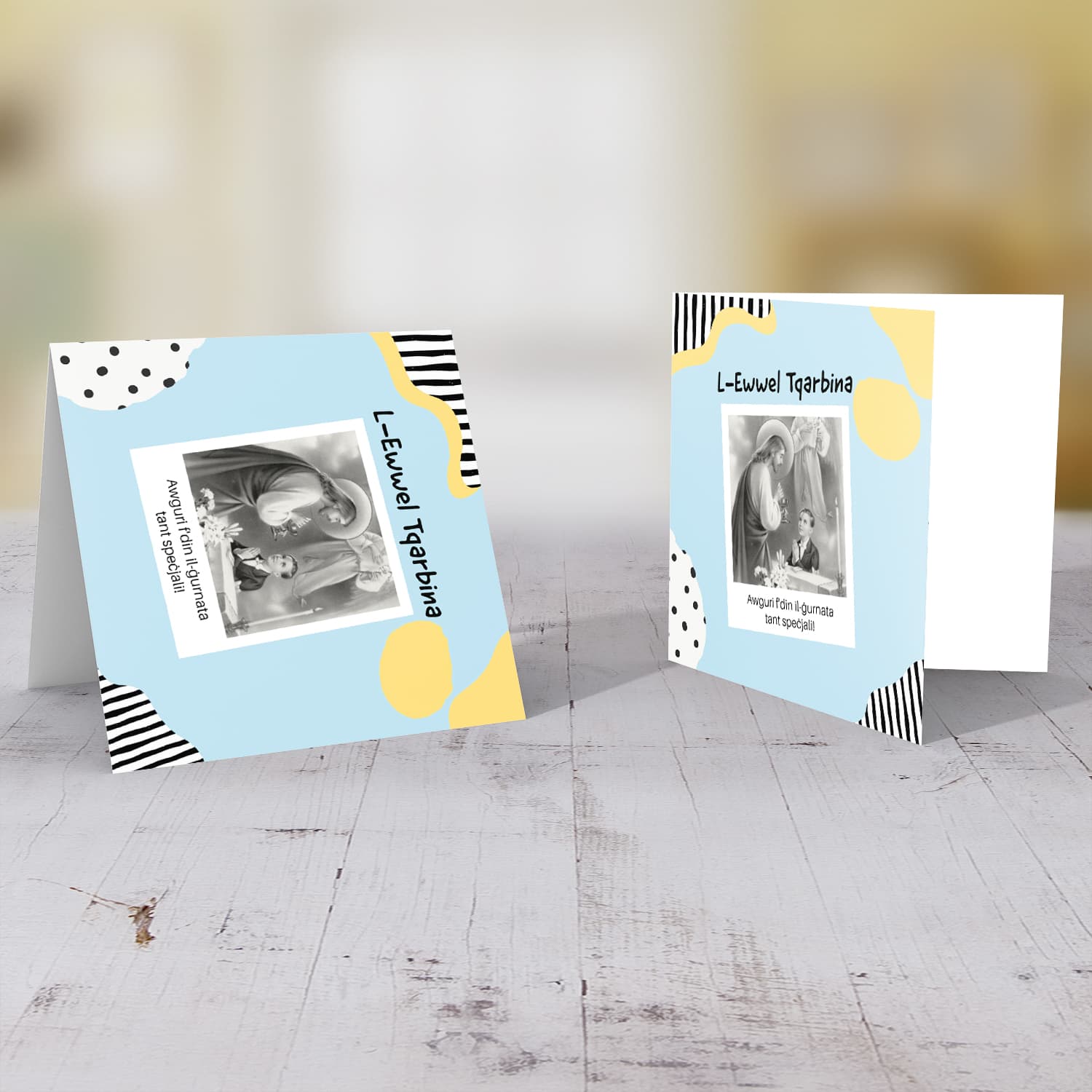 Traditional and modern holy communion card for boys in Maltese