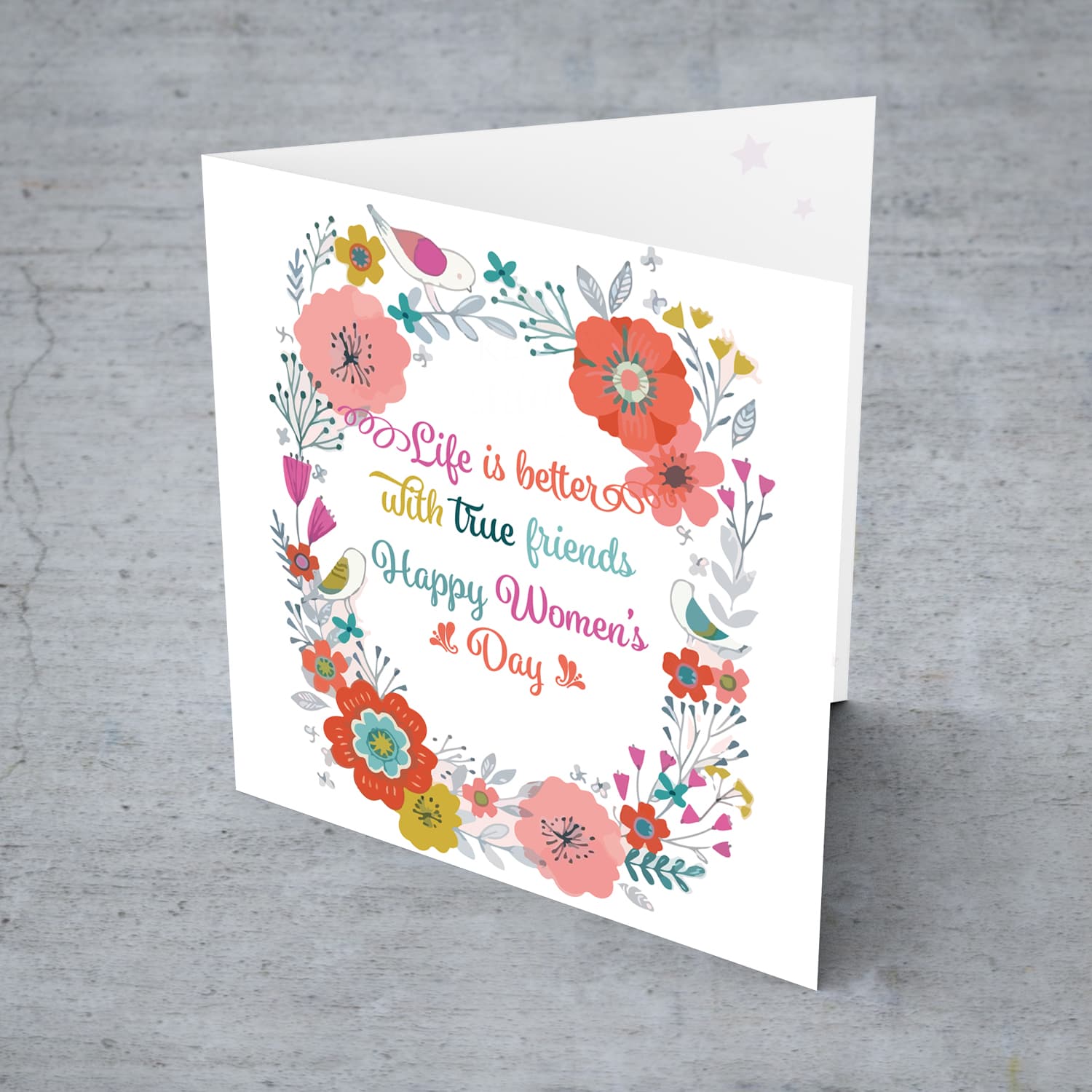 Colourful floral happy women's day card in English
