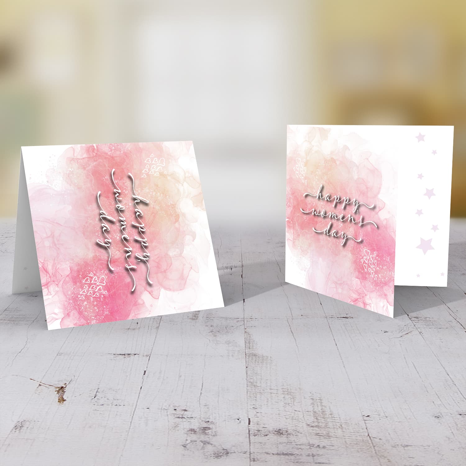 Happy women's day in pink background and hearts in English