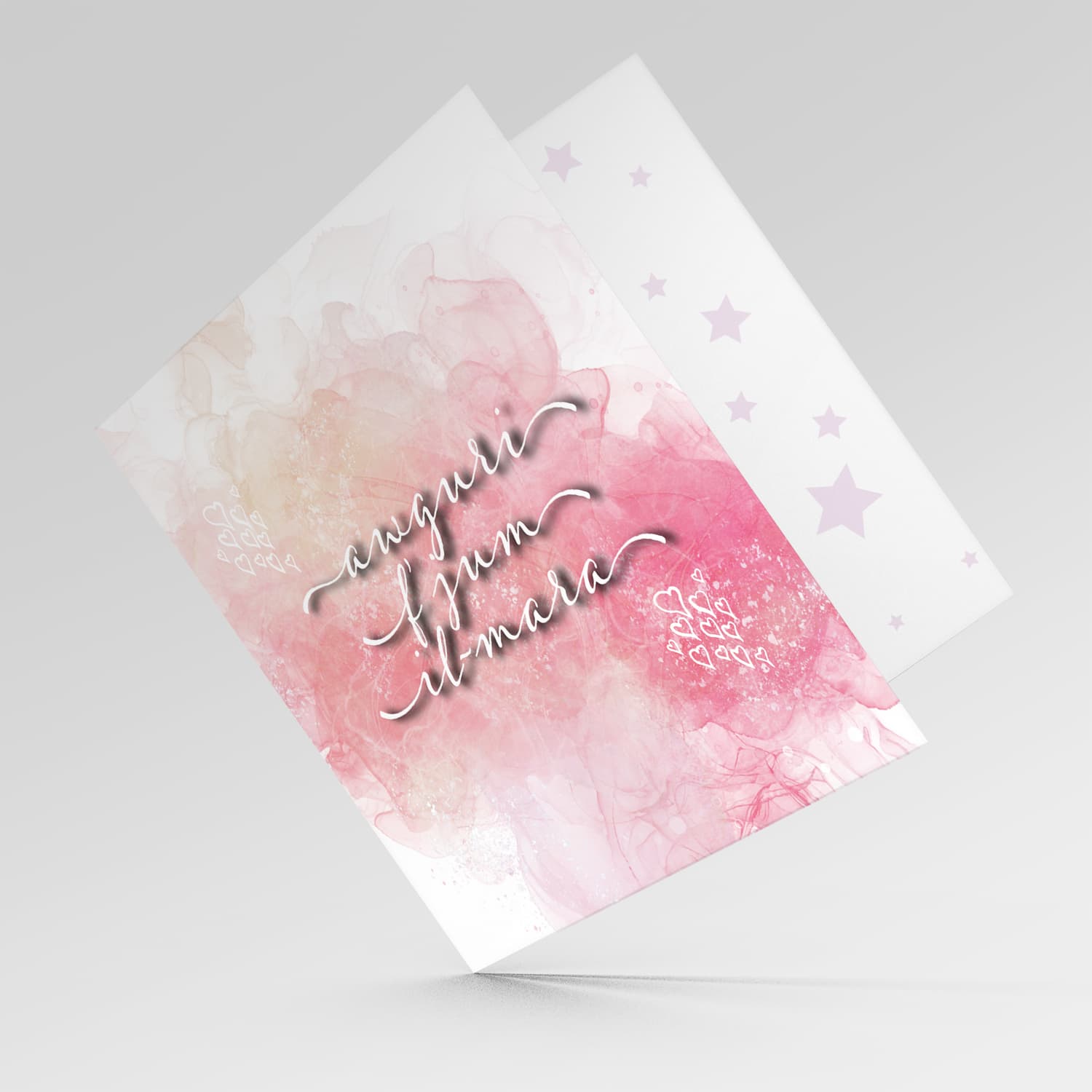 Happy women's day in pink background and hearts in Maltese