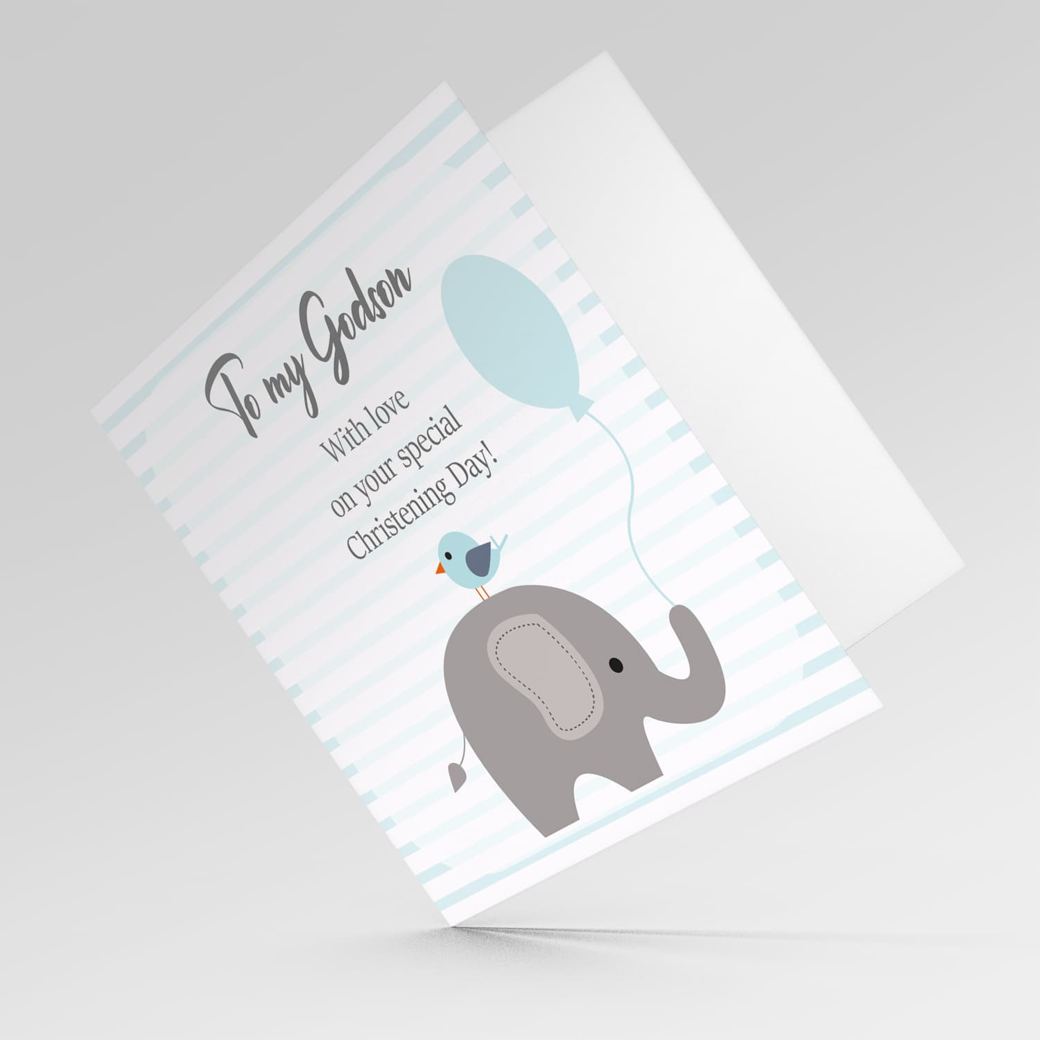 Elephant themed baptism card for godson in English