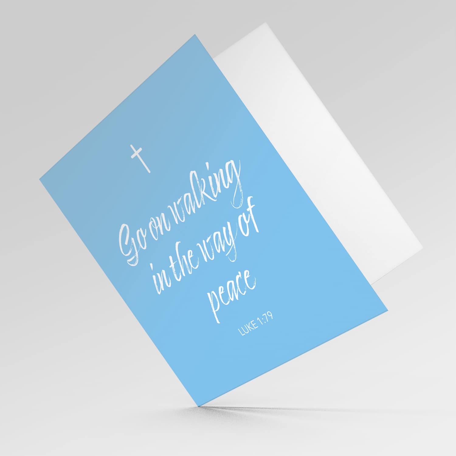 Bible verse baptism card in English with blue background and white text