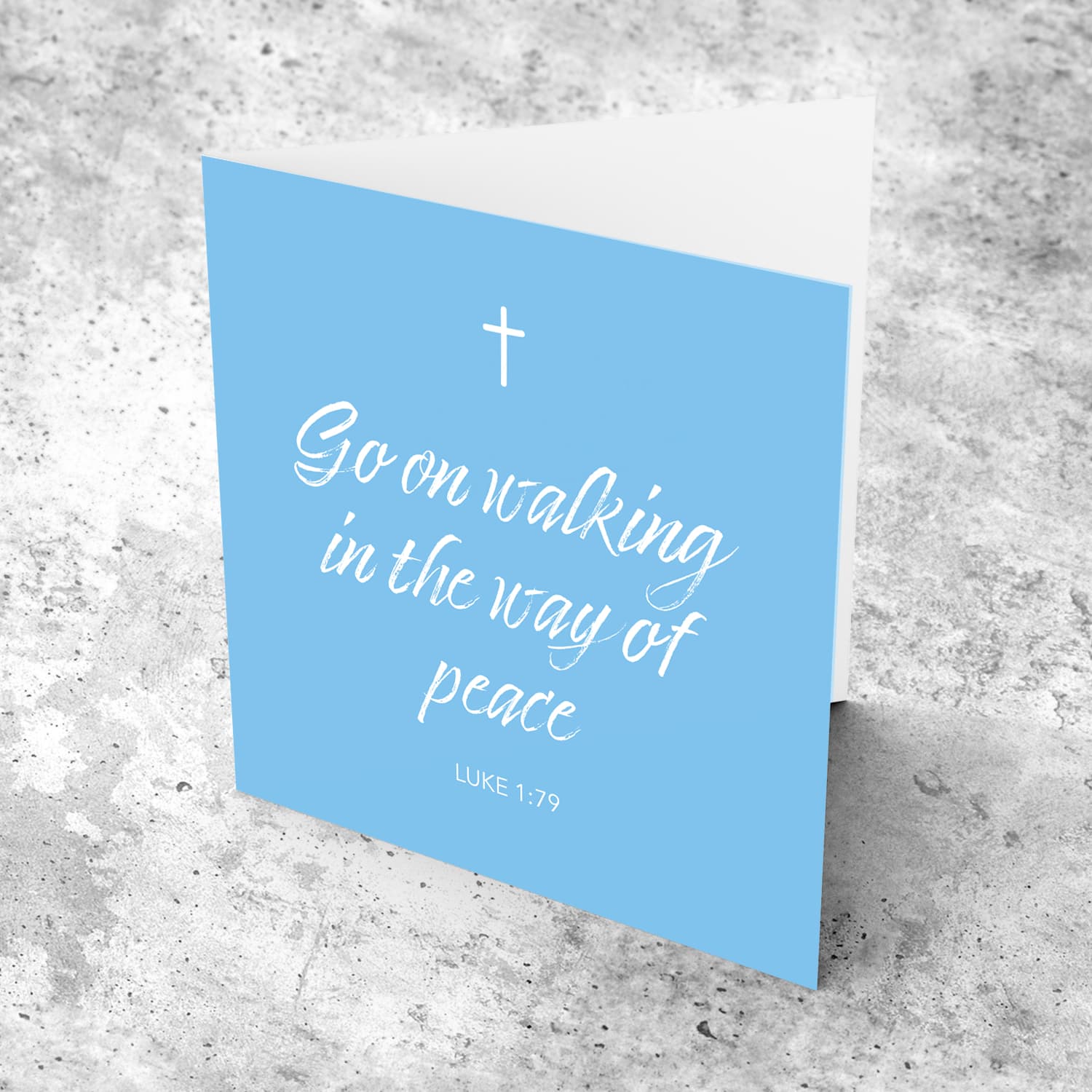 Bible verse baptism card in English with blue background and white text