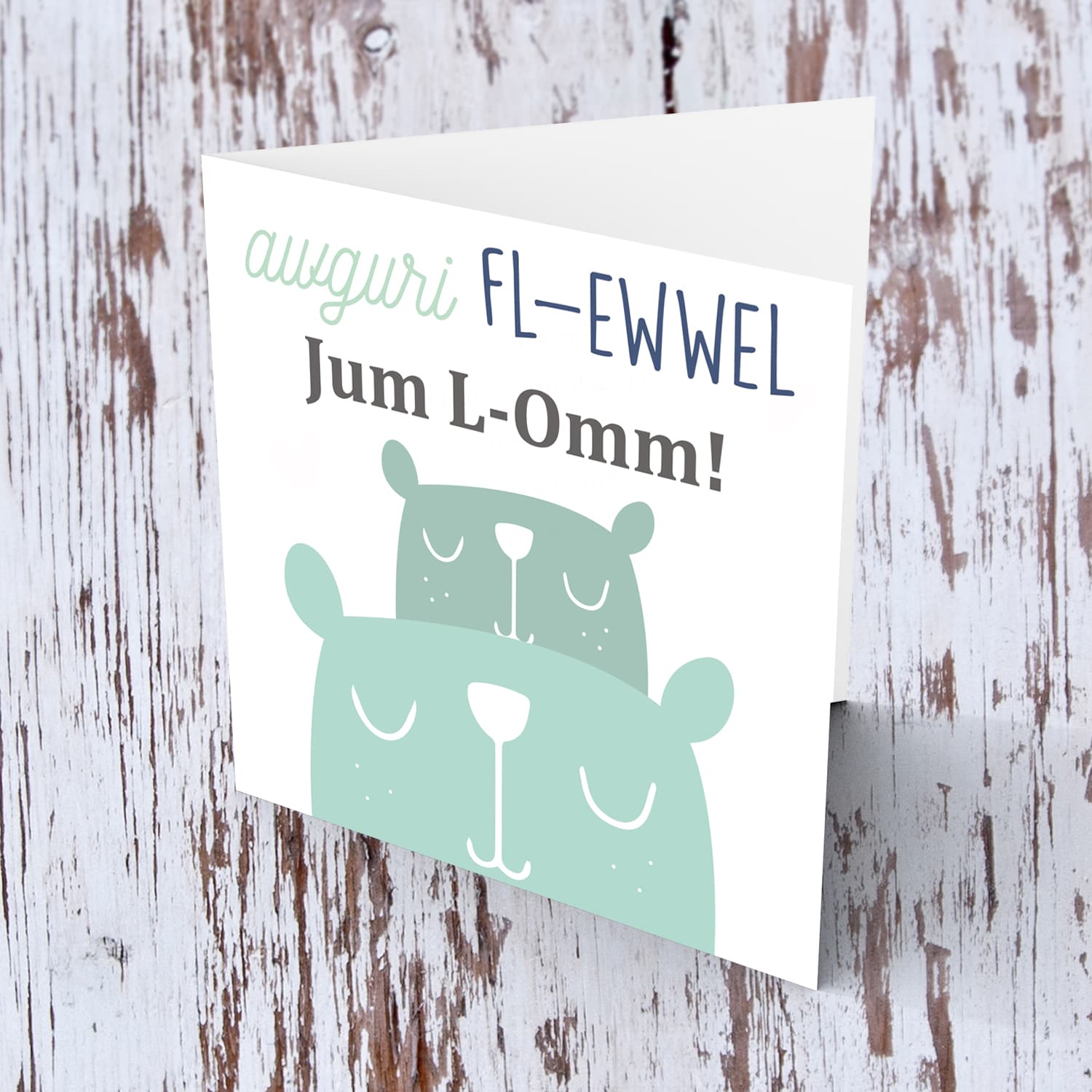 First mother's Day Card with cuddling green bears in Maltese