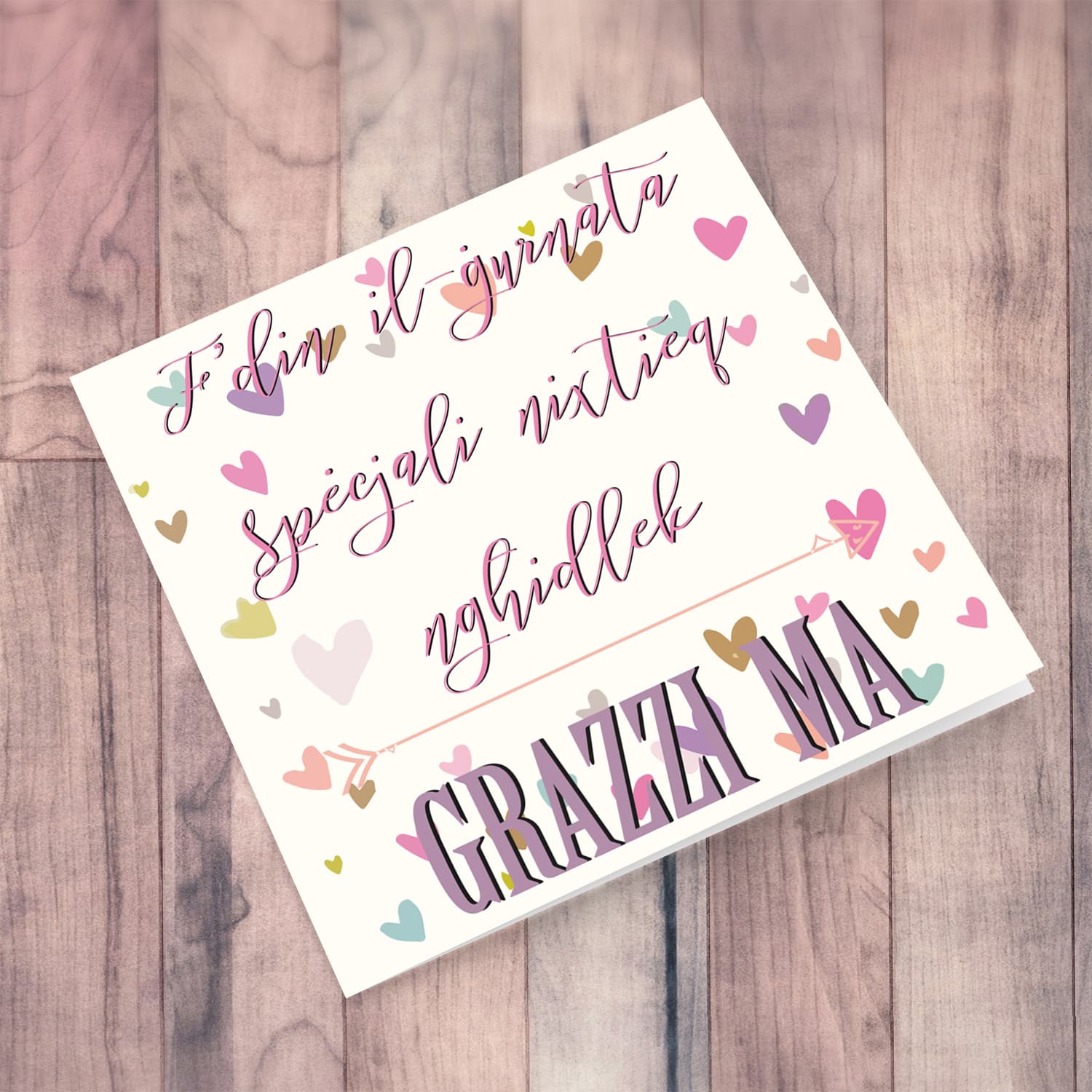 Heart themed Mother's Day card in Maltese for Mum