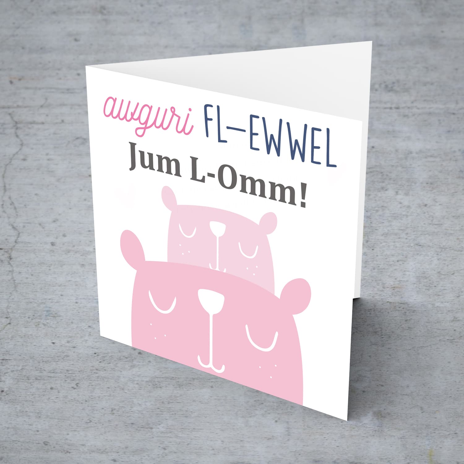 First Mother's Day Card with cuddling pink bears in Maltese