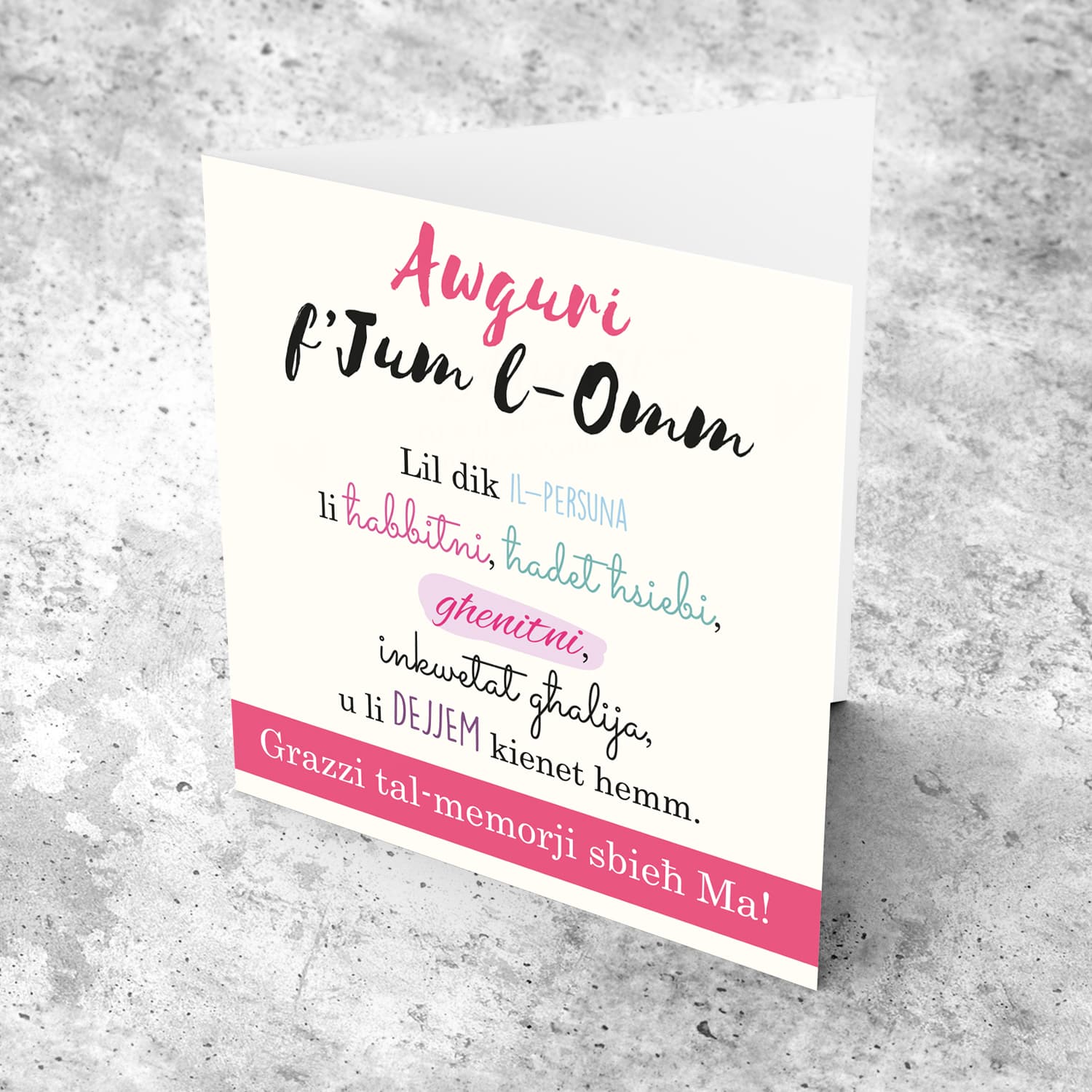 Mother's Day card with a special message, in Maltese