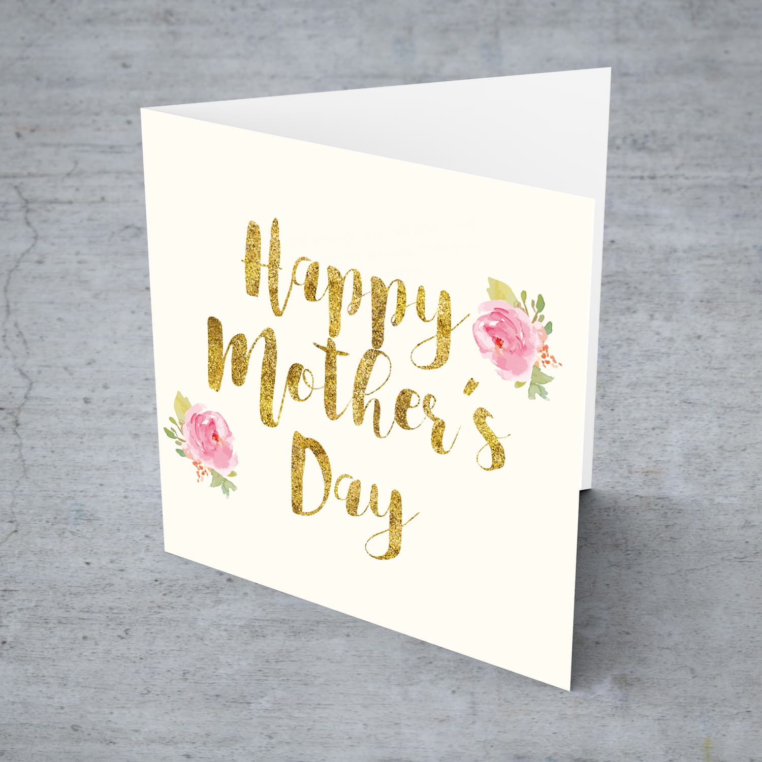 Golden glitter mother's day card for Mother with flowers in English