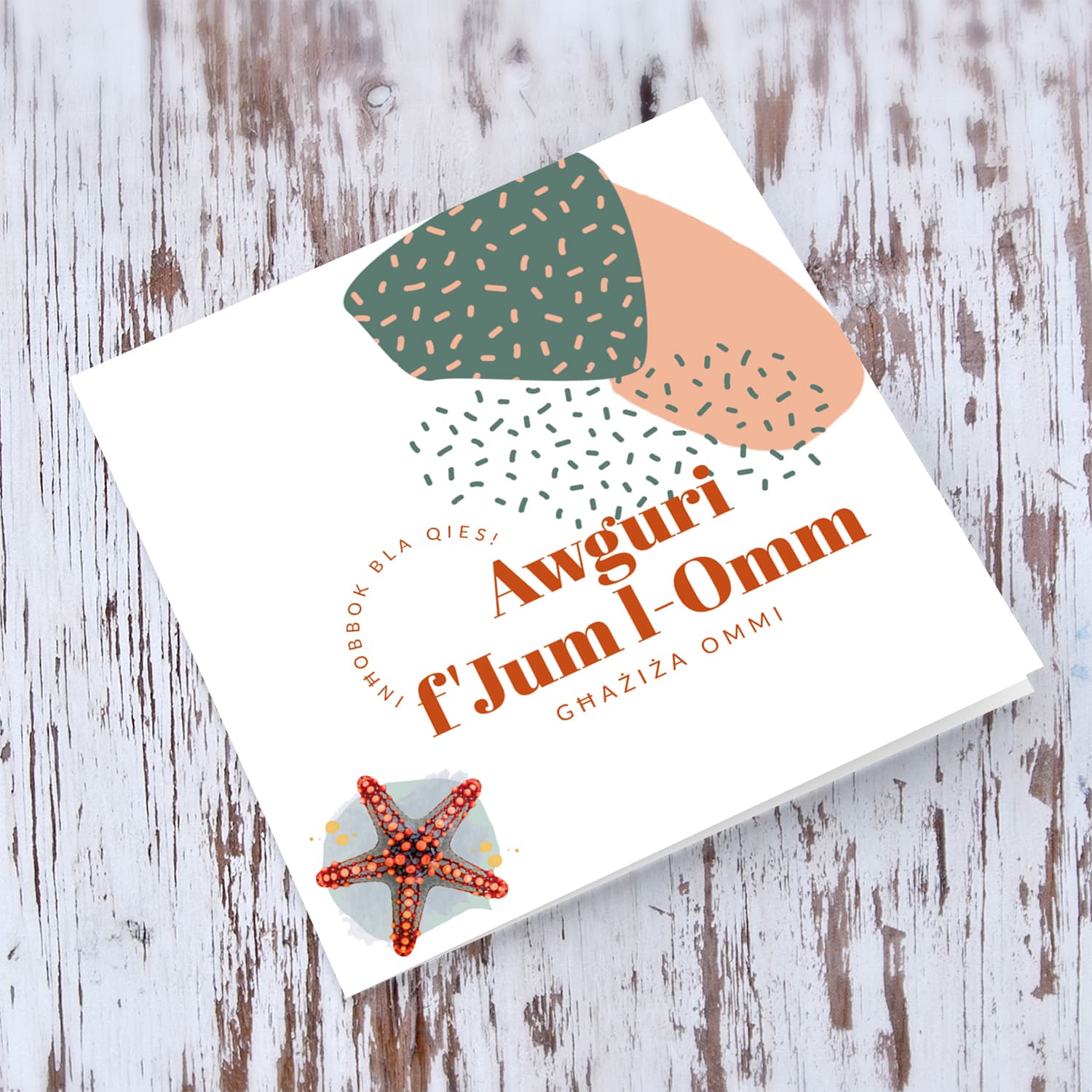 Modern Mother's Day card with starfish, for Mother in Maltese