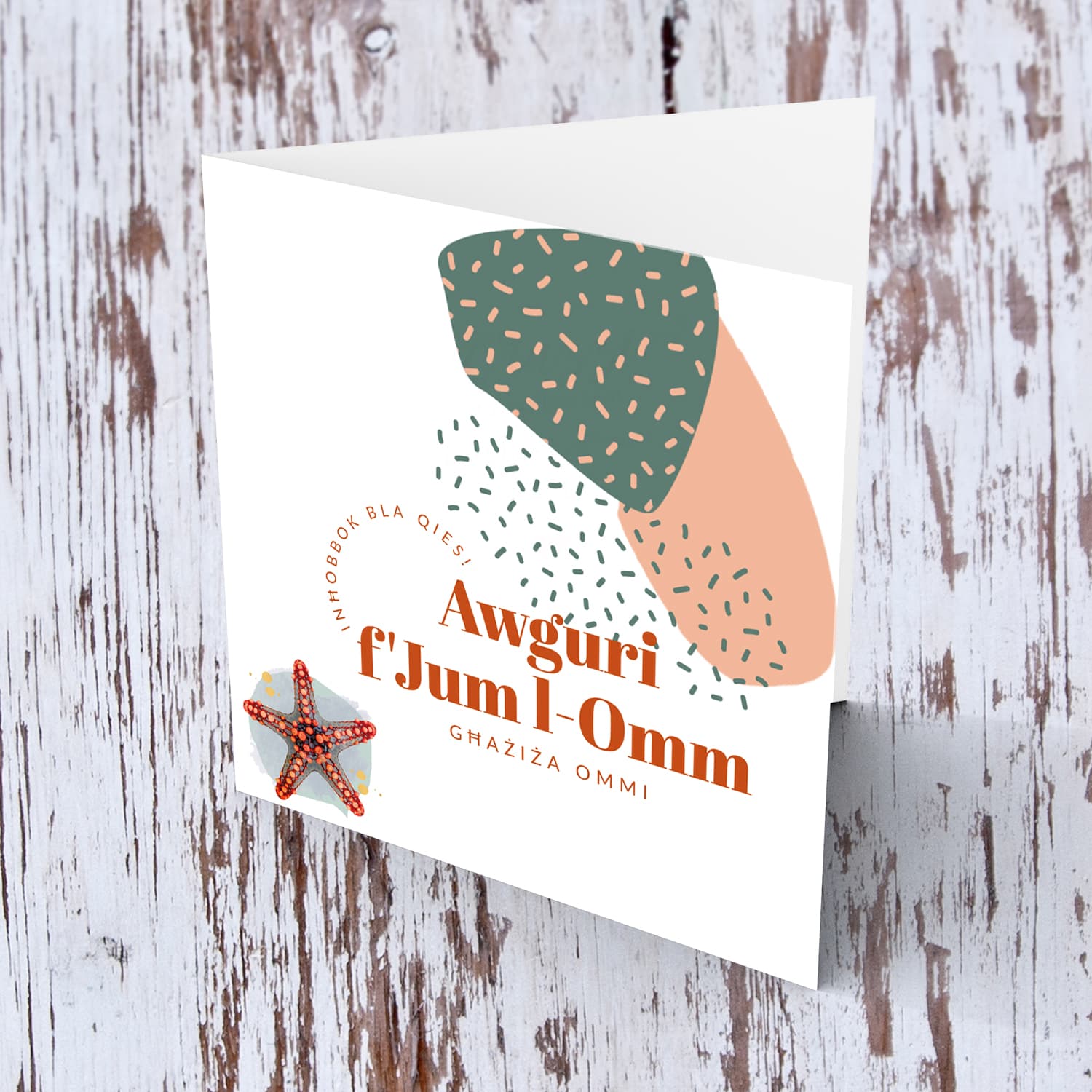 Modern Mother's Day card with starfish, for Mother in Maltese