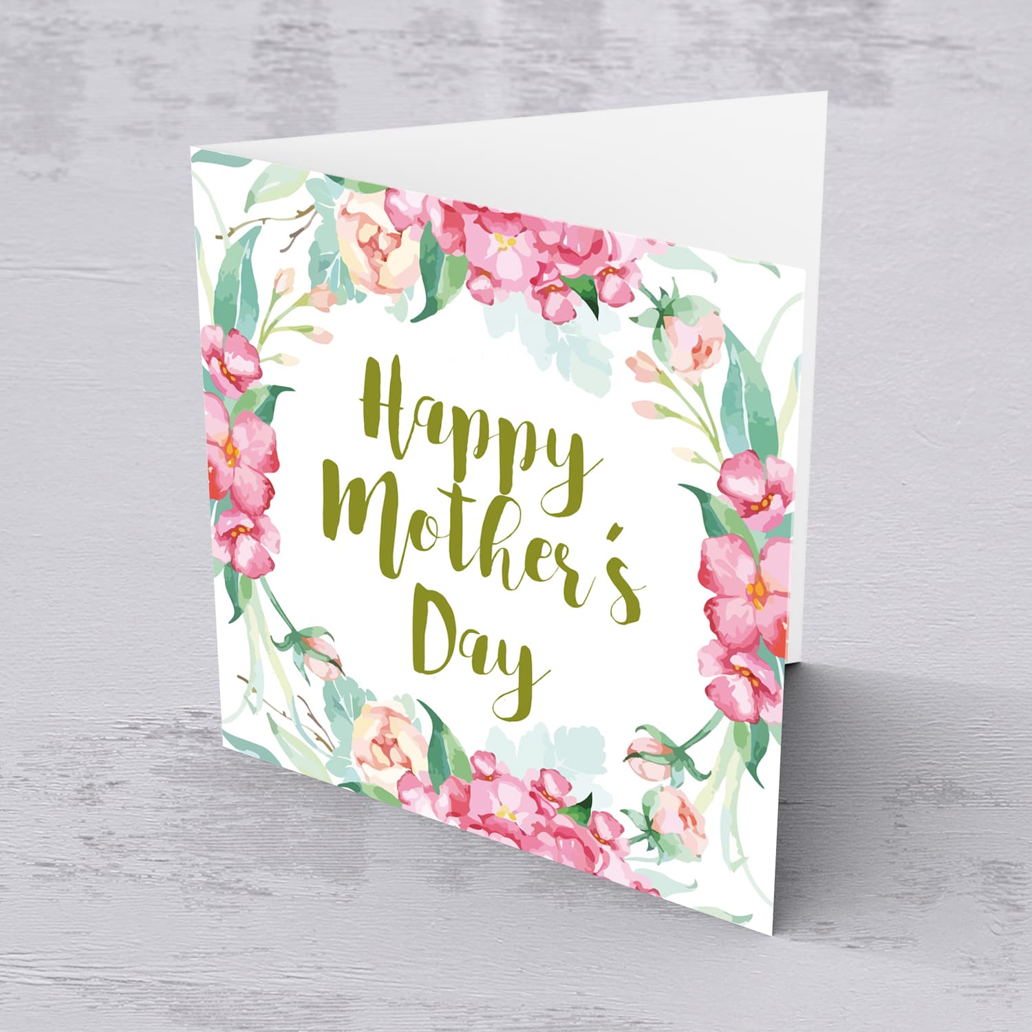Pink Floral border mother's day card in English