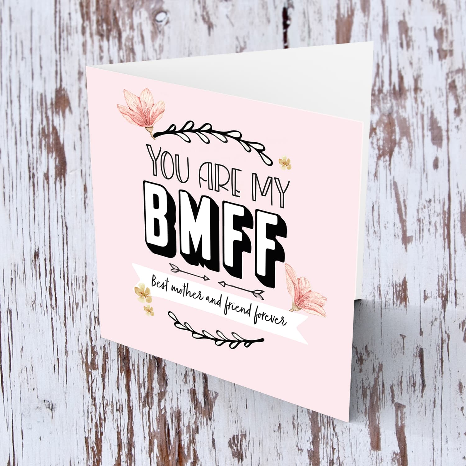 Cute pink with florals mother's day card in English for best mother and friend forever
