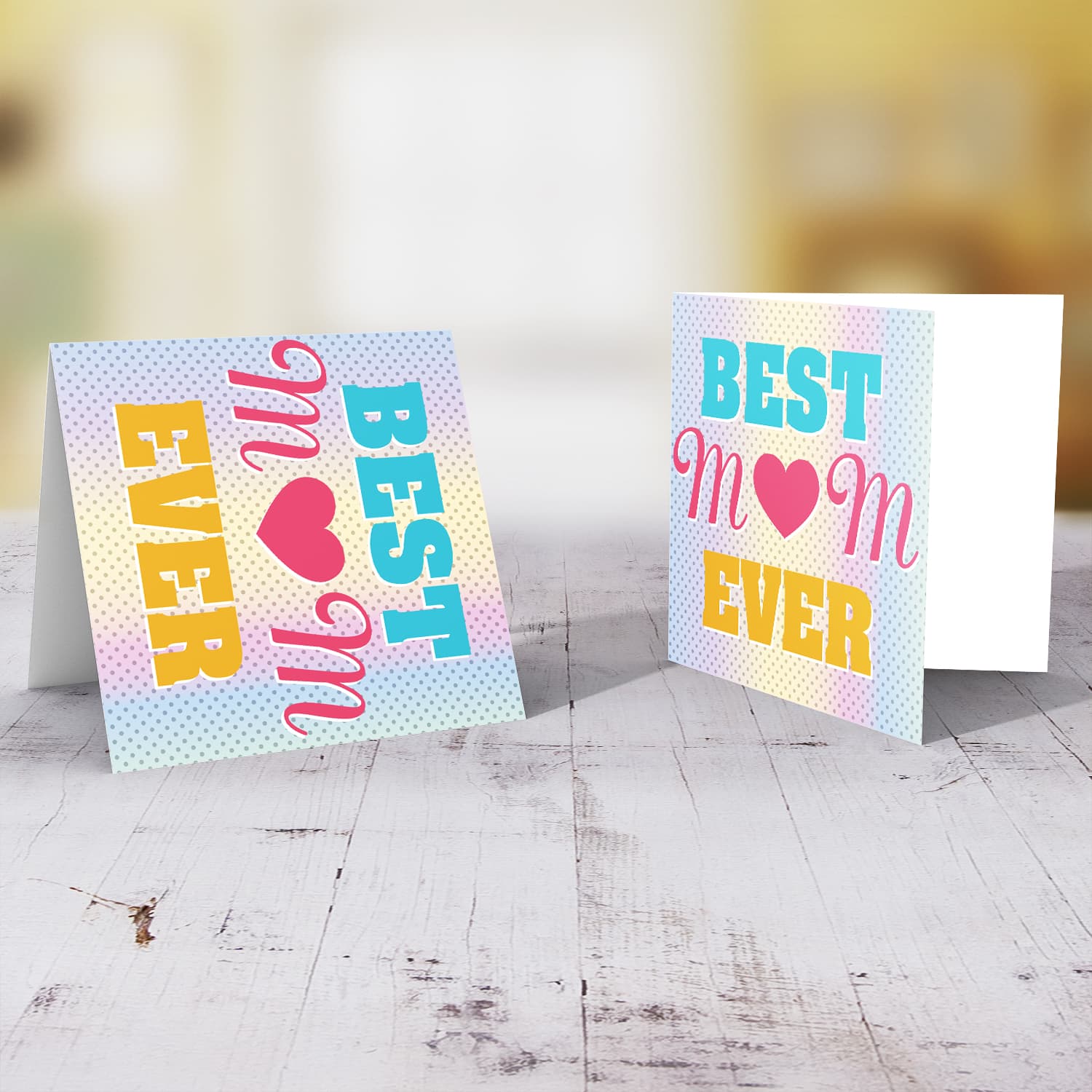 Best mum in the world card - with a rainbow and gray background in English