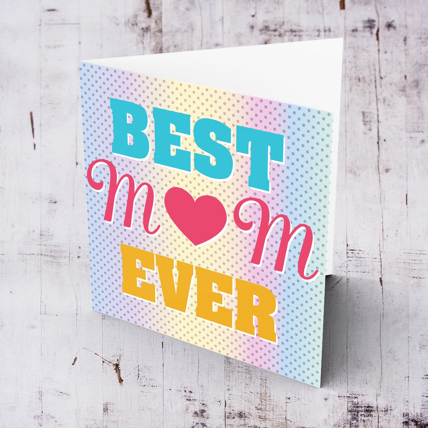 Best mum in the world card - with a rainbow and gray background in English
