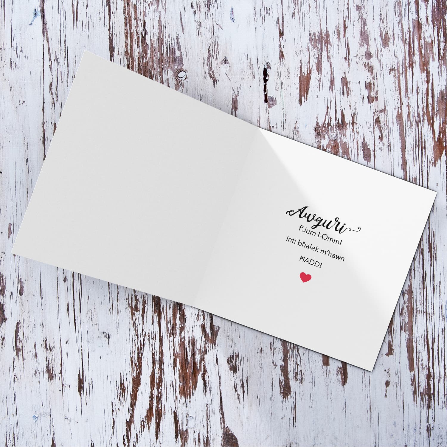 First Mother's day greeting card in Maltese with wreath and pink hearts 