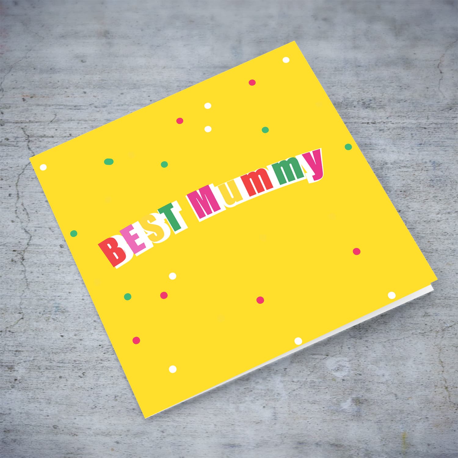 A beautiful colourful confetti bright yellow background BEST Mummy card for Mother's Day / Birthday in English