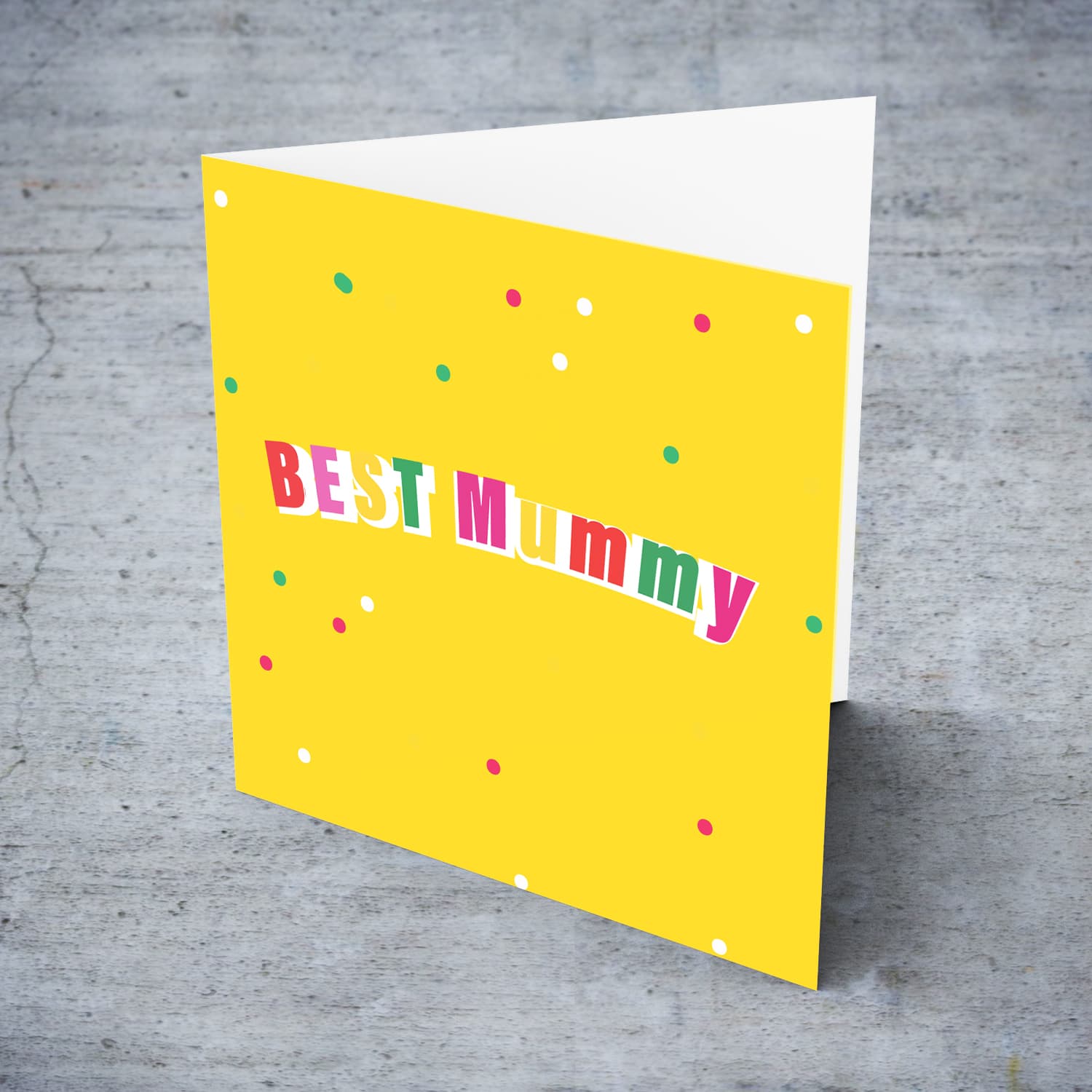 A beautiful colourful confetti bright yellow background BEST Mummy card for Mother's Day / Birthday in English