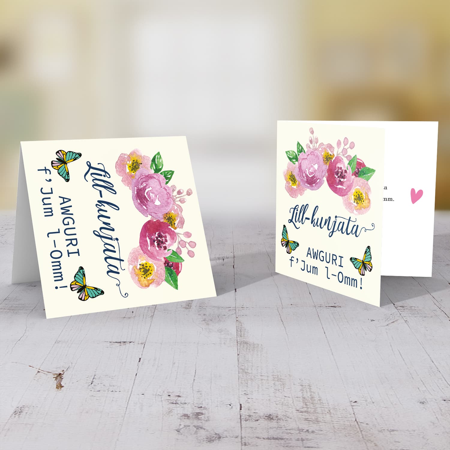 Floral wreath mother's day card with butterflies for mother-in-law in Maltese