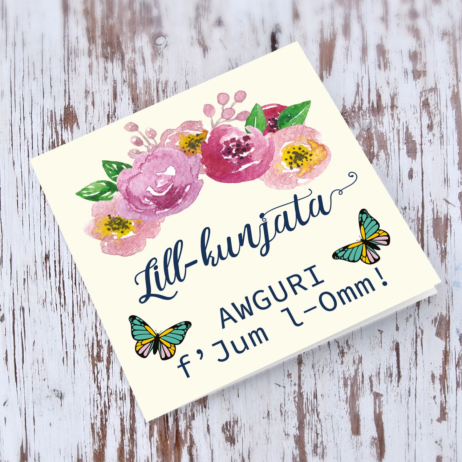 Floral wreath mother's day card with butterflies for mother-in-law in Maltese