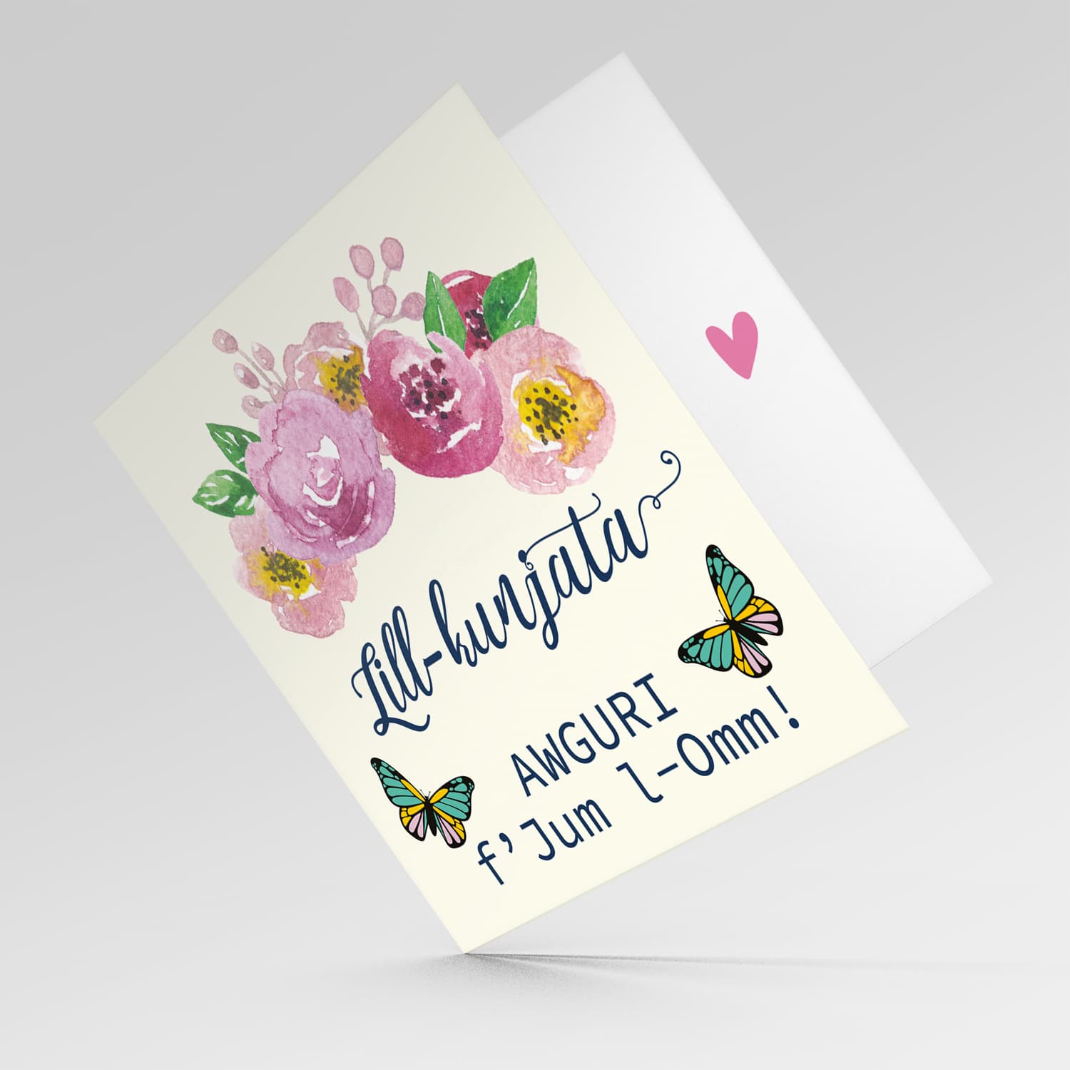 Floral wreath mother's day card with butterflies for mother-in-law in Maltese