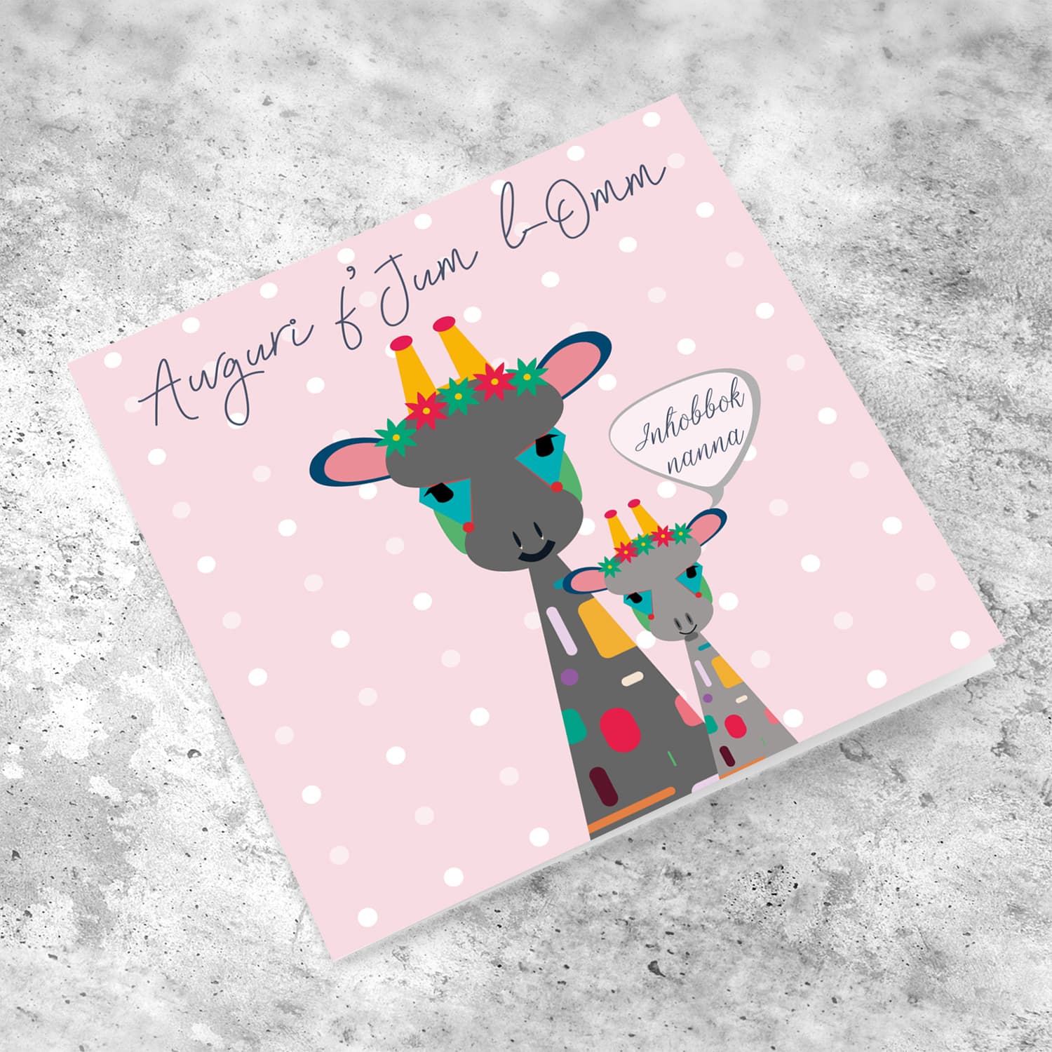 Giraffe and baby giraffe themed Mother's Day card in Maltese