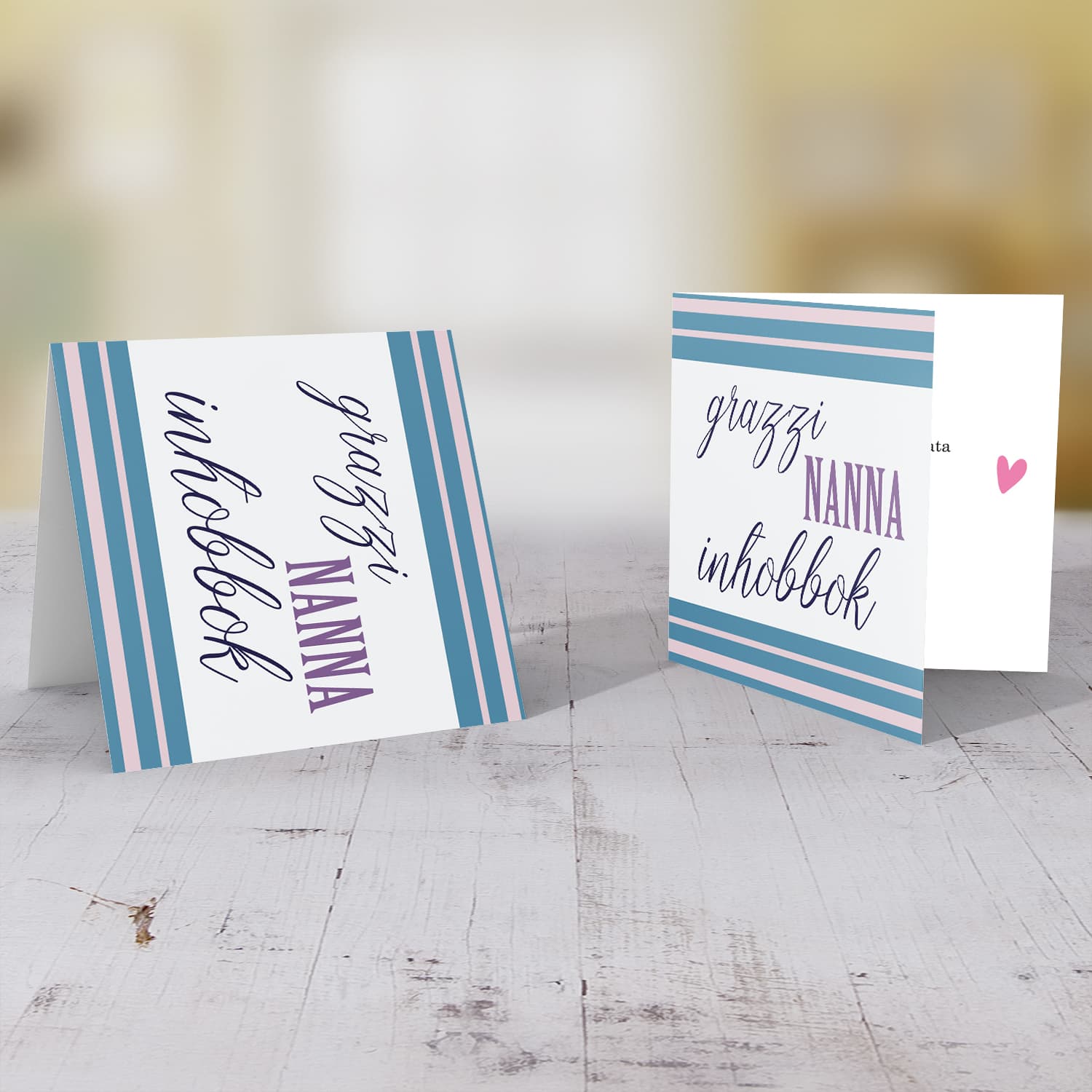 Blue striped mother's day card for grandma in Maltese