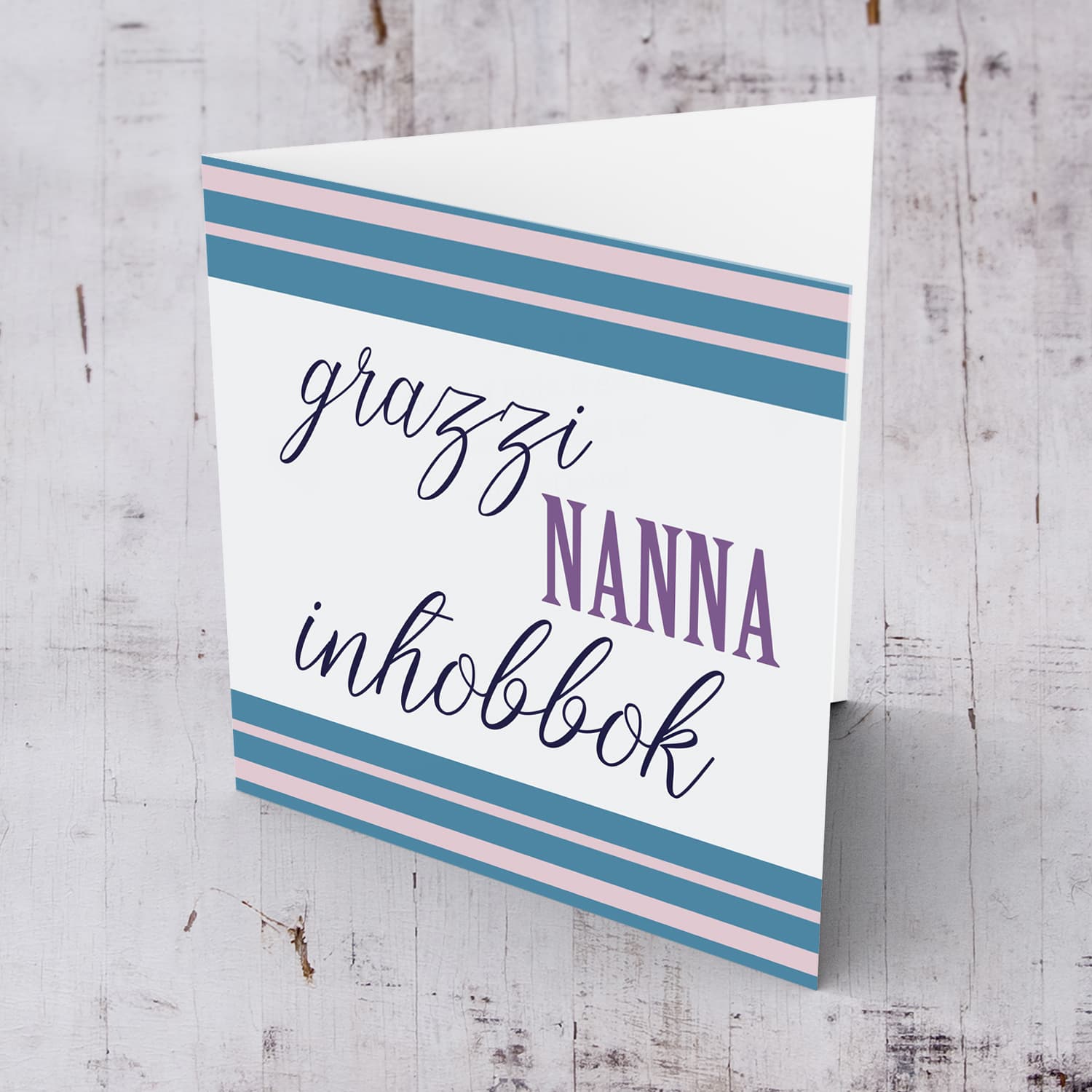 Blue striped mother's day card for grandma in Maltese