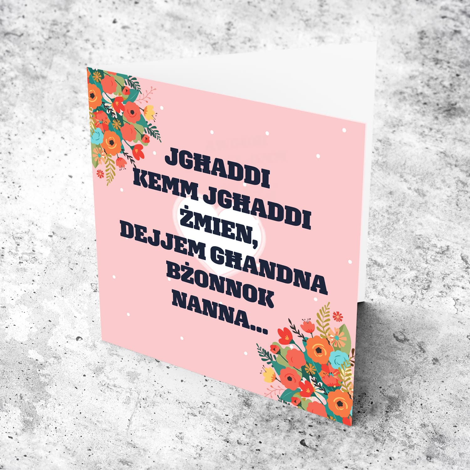 Beautiful Mother's Day card with a special message in Maltese (with pink background, white heart and florals) (PLURAL)