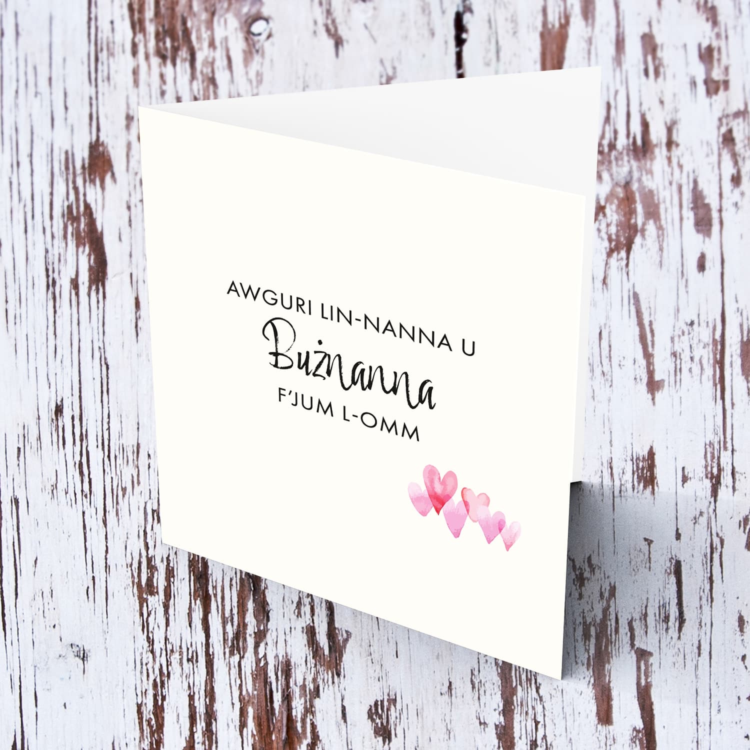 A minimalist mother's day card for Grandma & Great Grandma with a pink heart detail in Maltese
