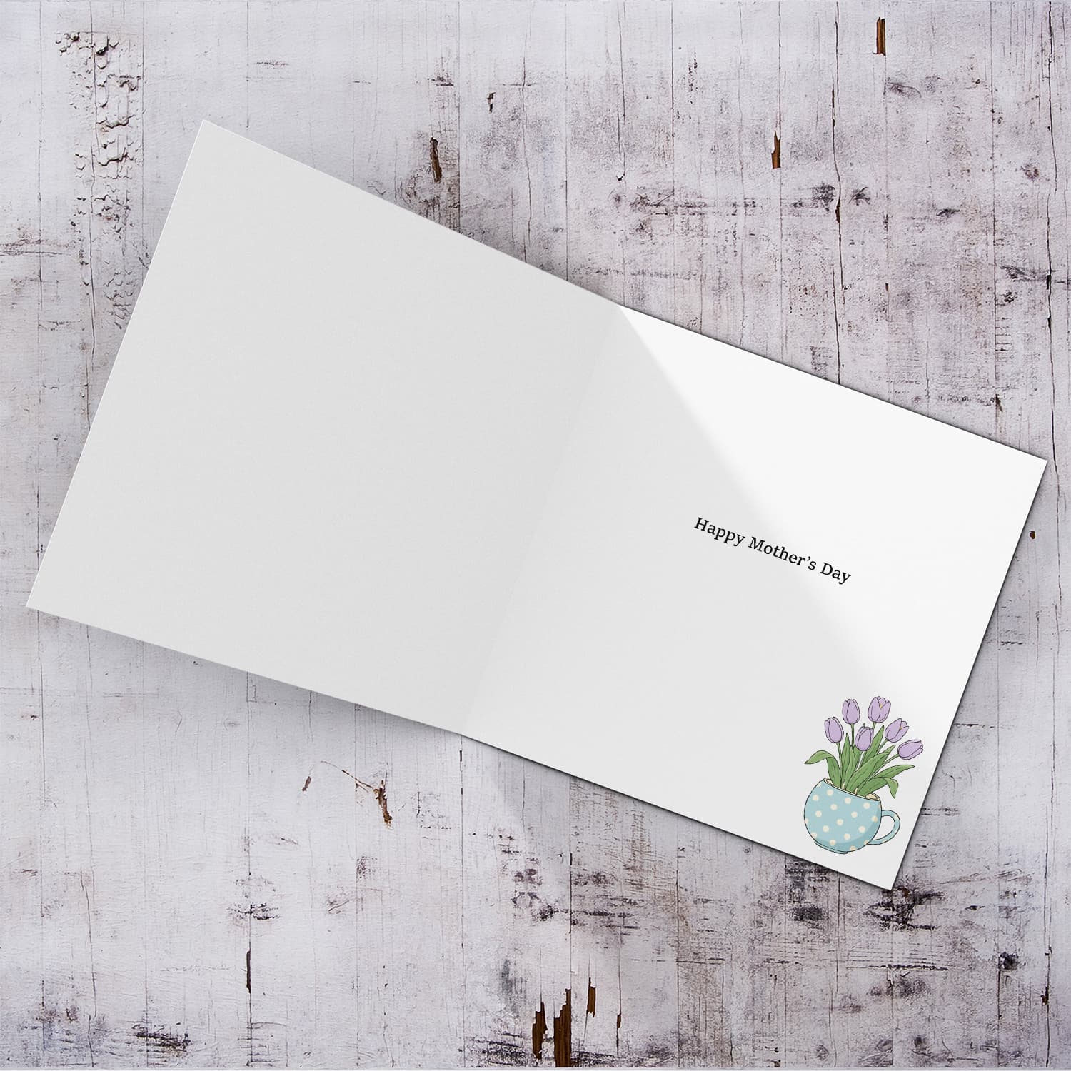 A beautiful mother's day card for mum & grandma featuring light purple tulips in spotted vase and neutral background in English (2 in 1)