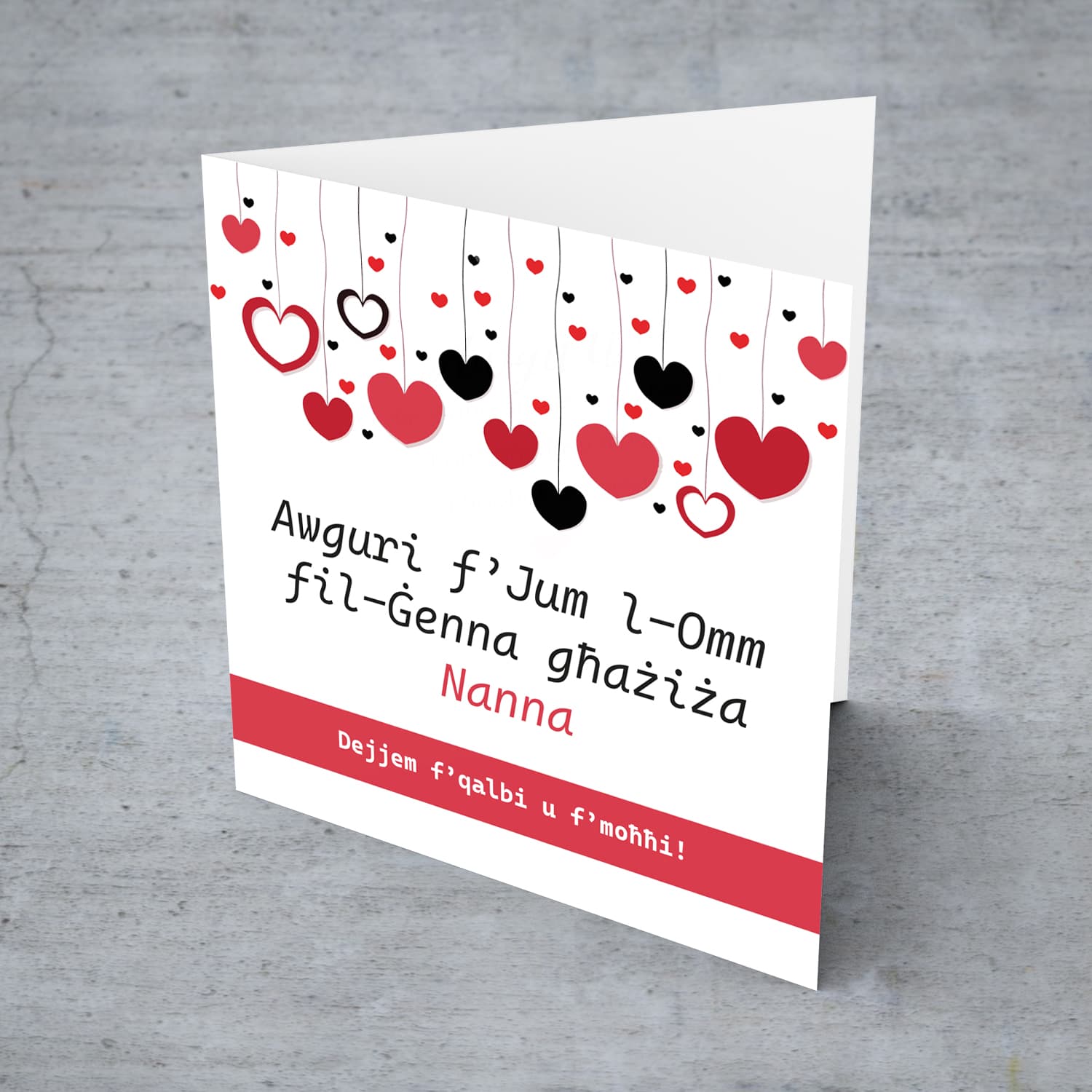 Hangning hearts Mother's day in Heaven card for Grandma in Maltese