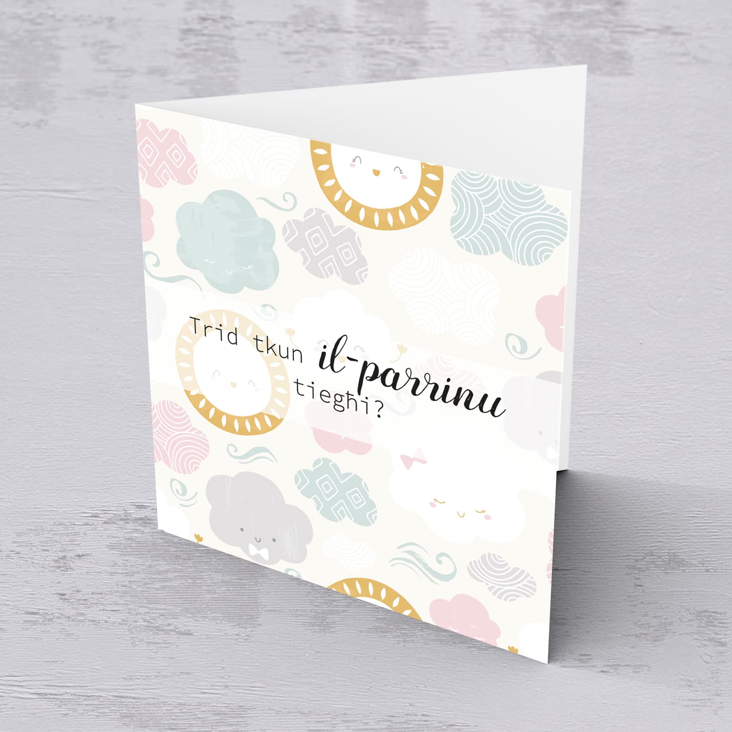 Sky themed male baptism sponsor card in Maltese