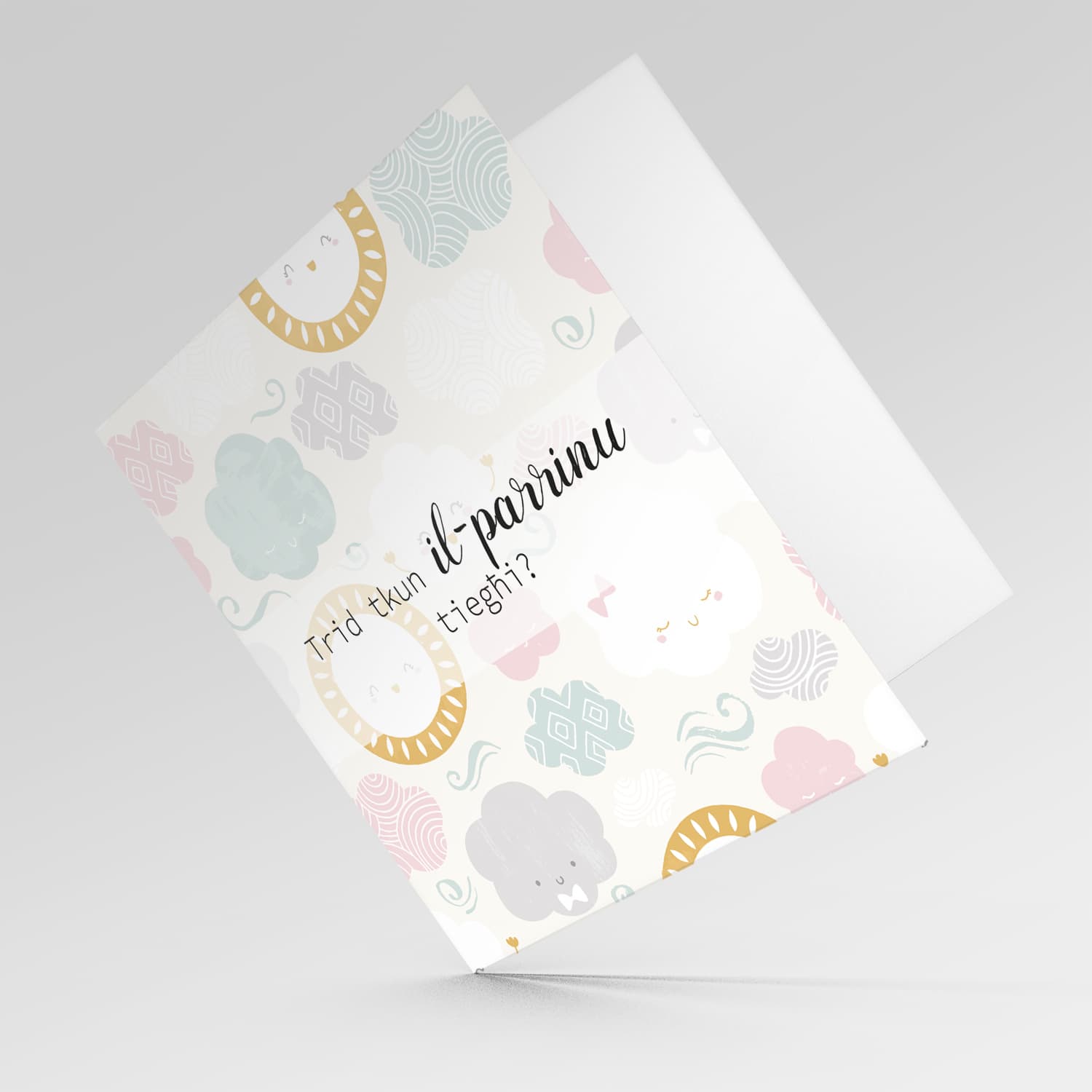 Sky themed male baptism sponsor card in Maltese