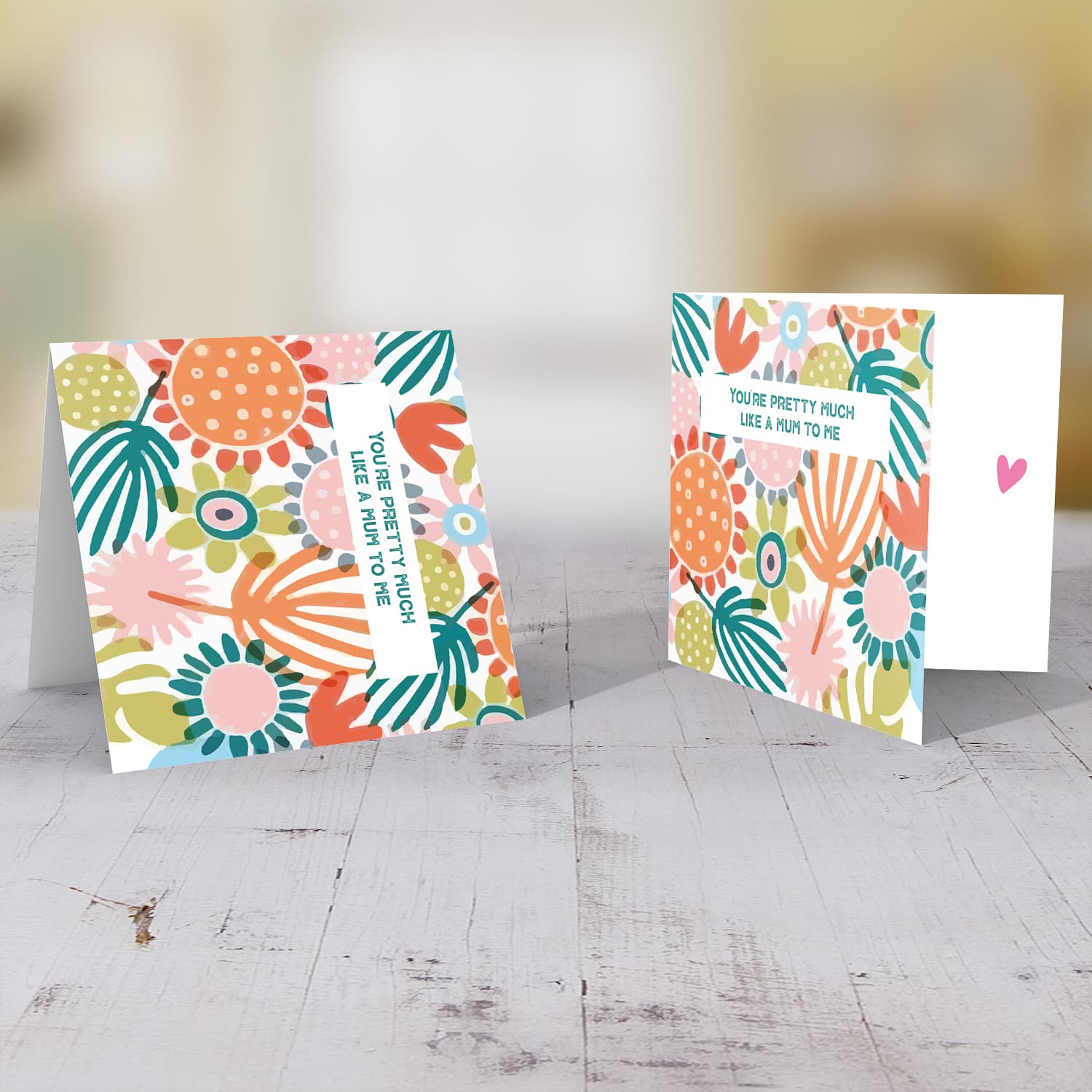 Colourful Flowery background Mother's Day card in English