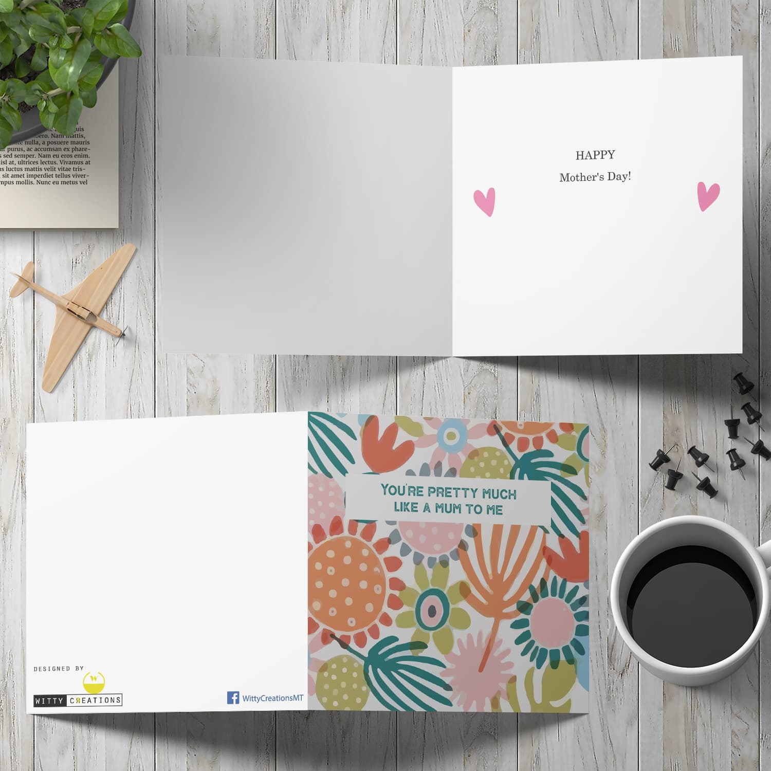 Colourful Flowery background Mother's Day card in English