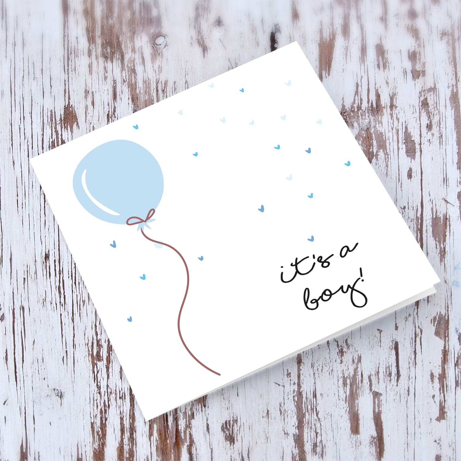 Light blue Balloon themed new born card for boy in English